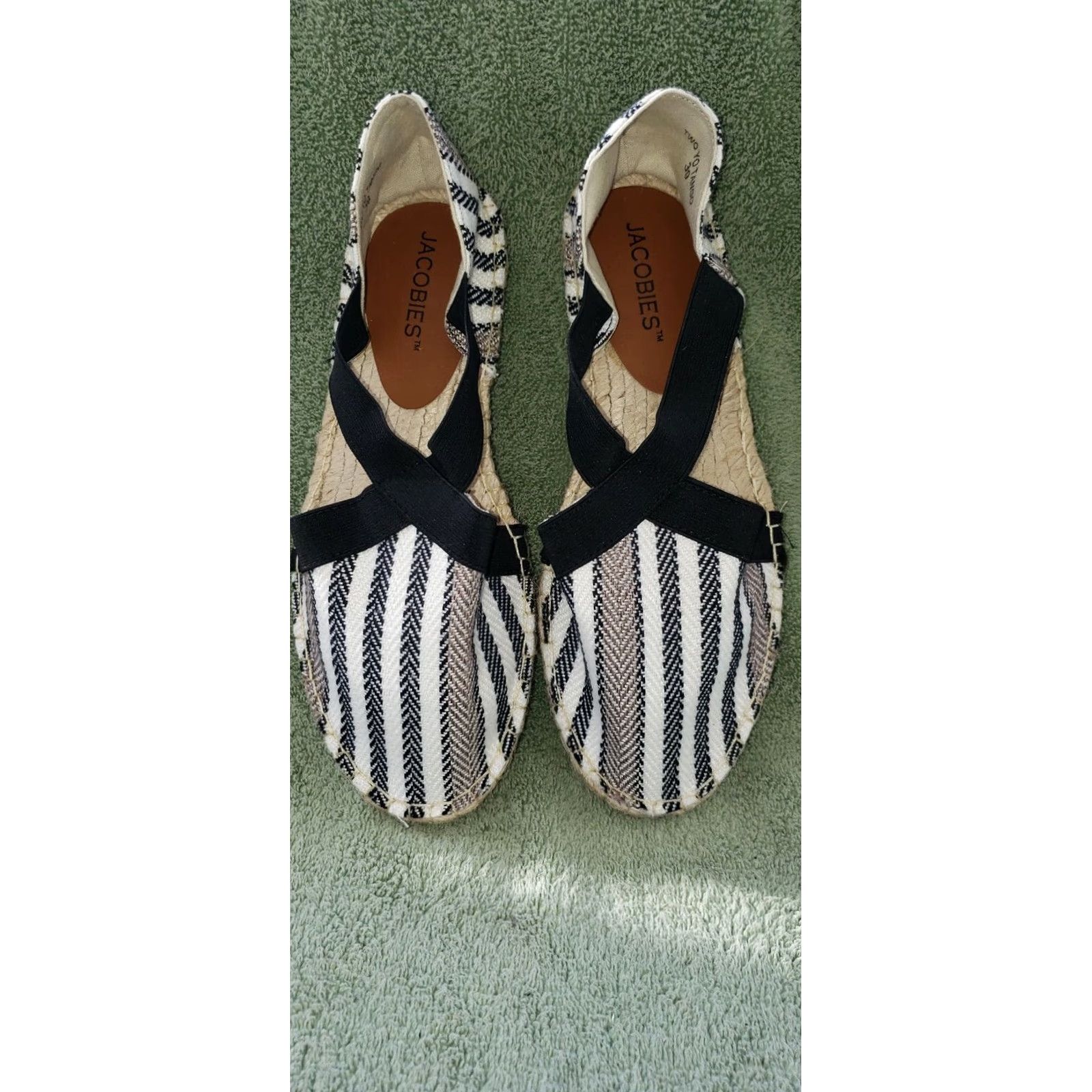 Vintage Jacobies Women's Espadrille Flats Size 8 Black And White Textile Uppers Elastic Crossovers Flats Casual Women’s Size US 6 / IT 36 - 6 Thumbnail