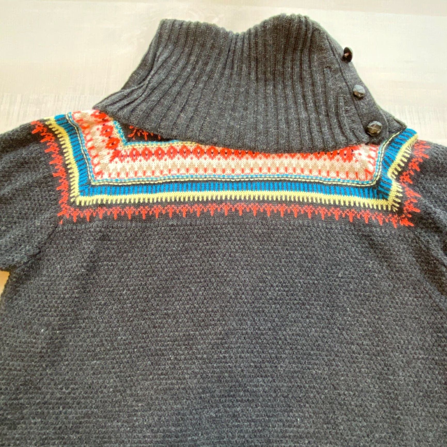 Vintage POOF Women's Fair Isle Cowl Neck Sweater Gray Small Regular Fit Pullover Size S / US 4 / IT 40 - 2 Thumbnail