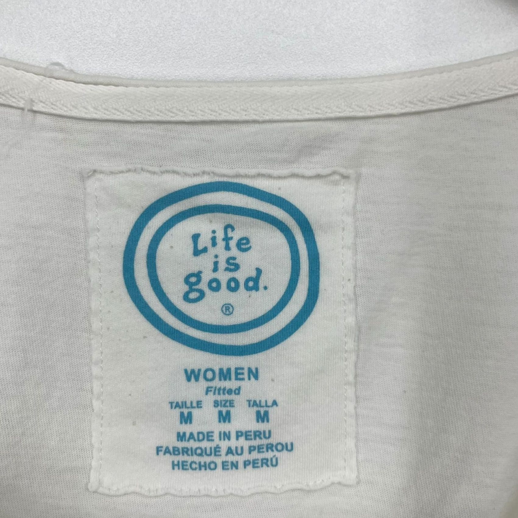 Life is Good Life is Good T-Shirt Women's M White Embroidered Shine Your Light Fitted Casual Short Sleeve Cap Sleeve Love 90s? Size M / US 6-8 / IT 42-44 - 4 Thumbnail