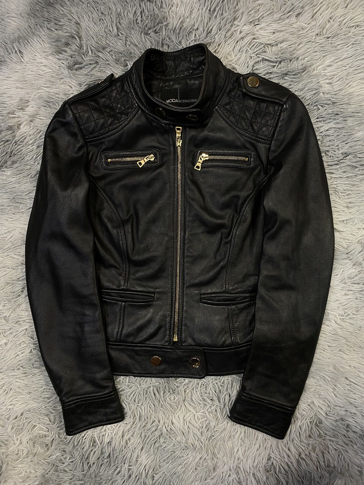 Vintage Moda International Black Leather Moto Jacket Japanese Brand Size ONE SIZE - 1 Thumbnail