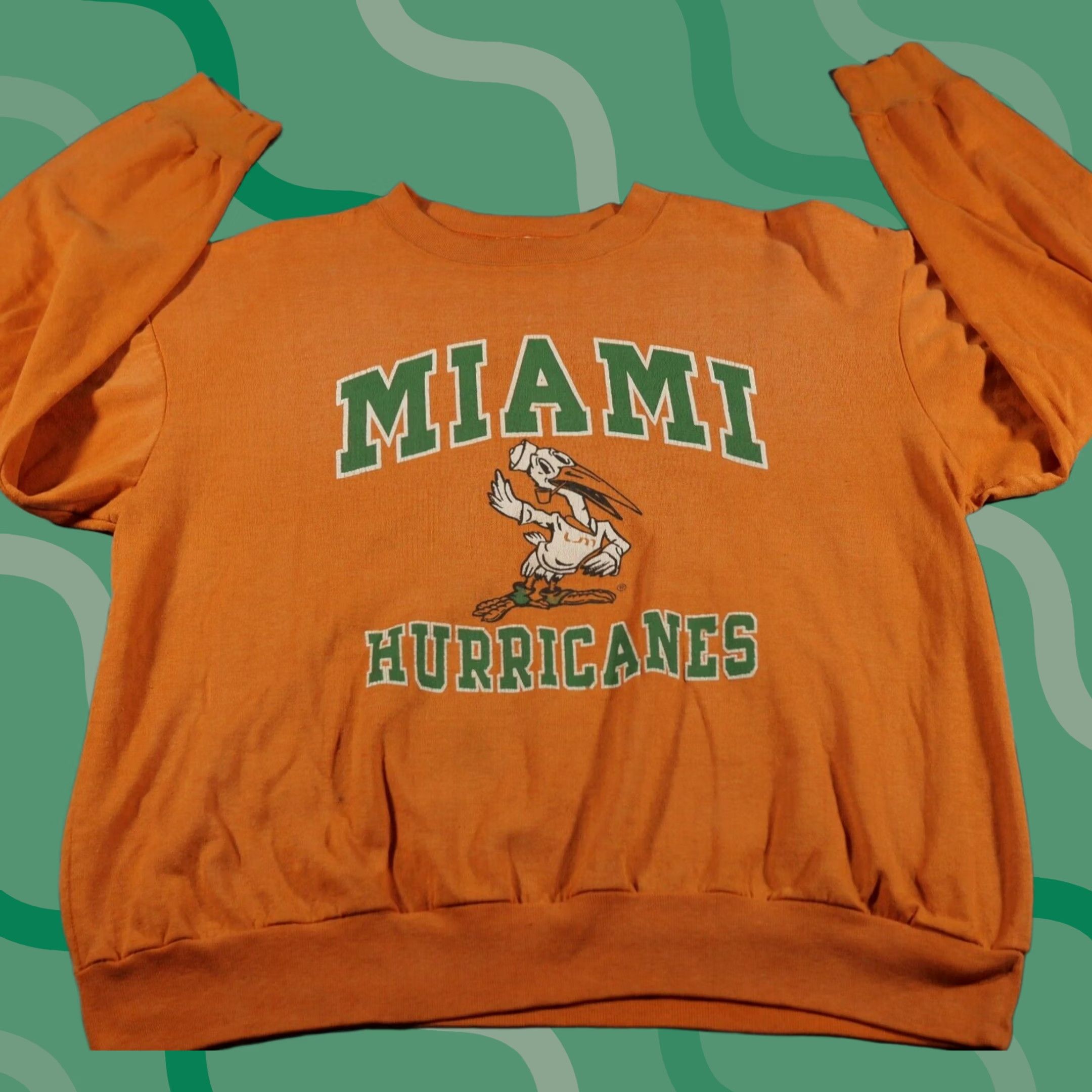 Vintage VINTAGE Miami Hurricanes Sweater Mens XL Orange Sebastian 70s Ibis Shirt Pullover Crew Neck Cotton Blend Fleece Logo All Seasons Classic Knits/Outdoor Size US XL / EU 56 / 4 - 1 Thumbnail