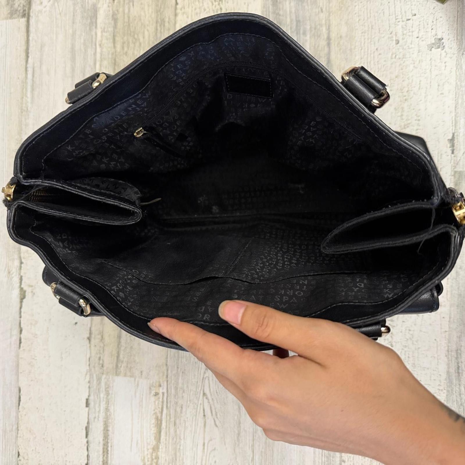 Designer Kate Spade Expandable Large Black Leather Tote Shoulder Bag Size ONE SIZE - 5 Thumbnail