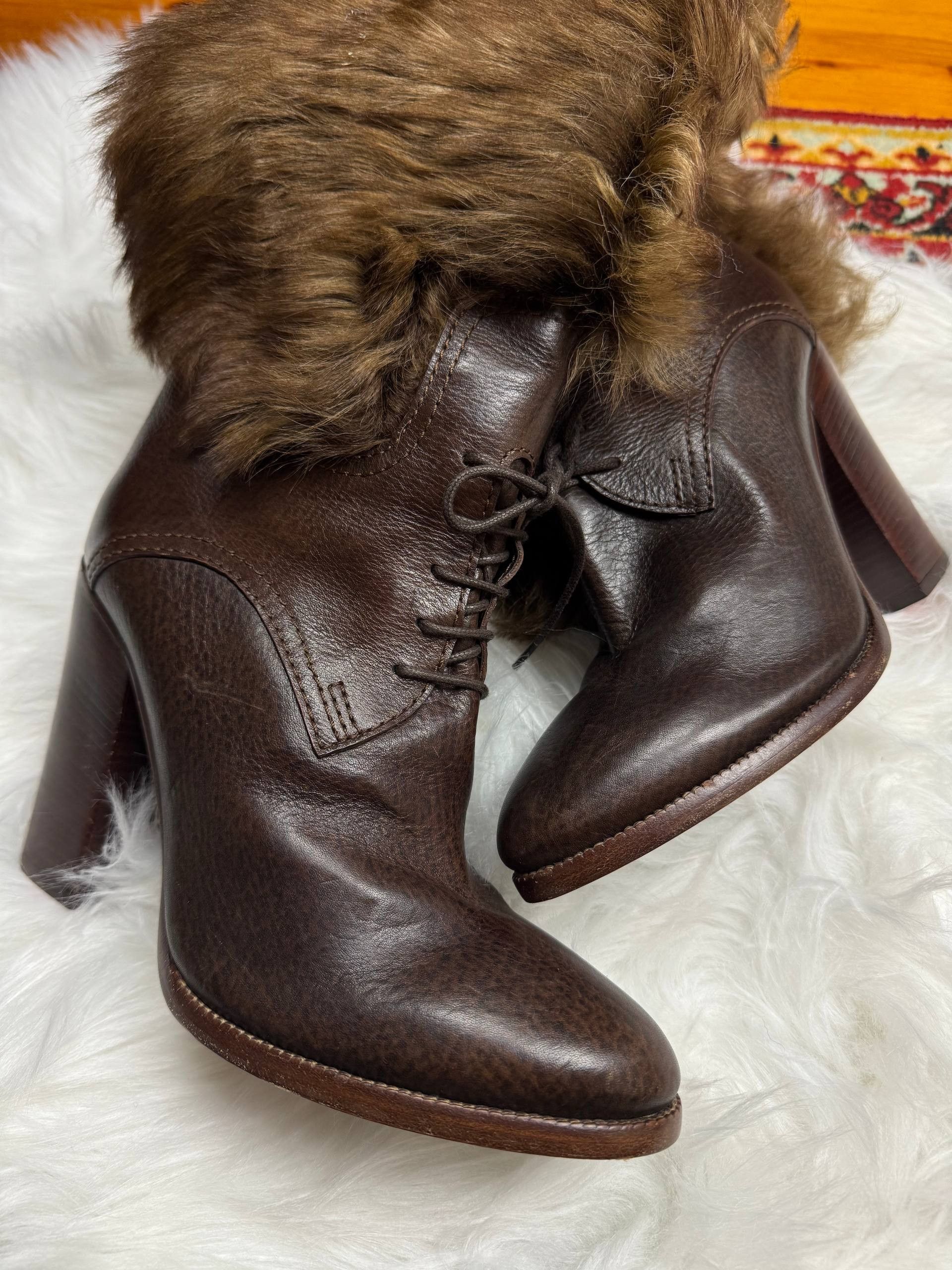 Ralph Lauren Purple Label Ralph Lauren Purple Label Leather Fur Boots Heels Italy 10B Size US 10 / IT 40 - 9 Thumbnail