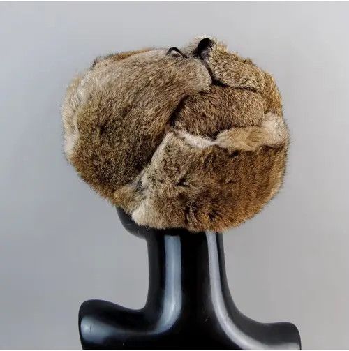 Designer Warm Natural Rabbit Fur Fluffy Hat With Earflaps Size ONE SIZE - 7 Thumbnail