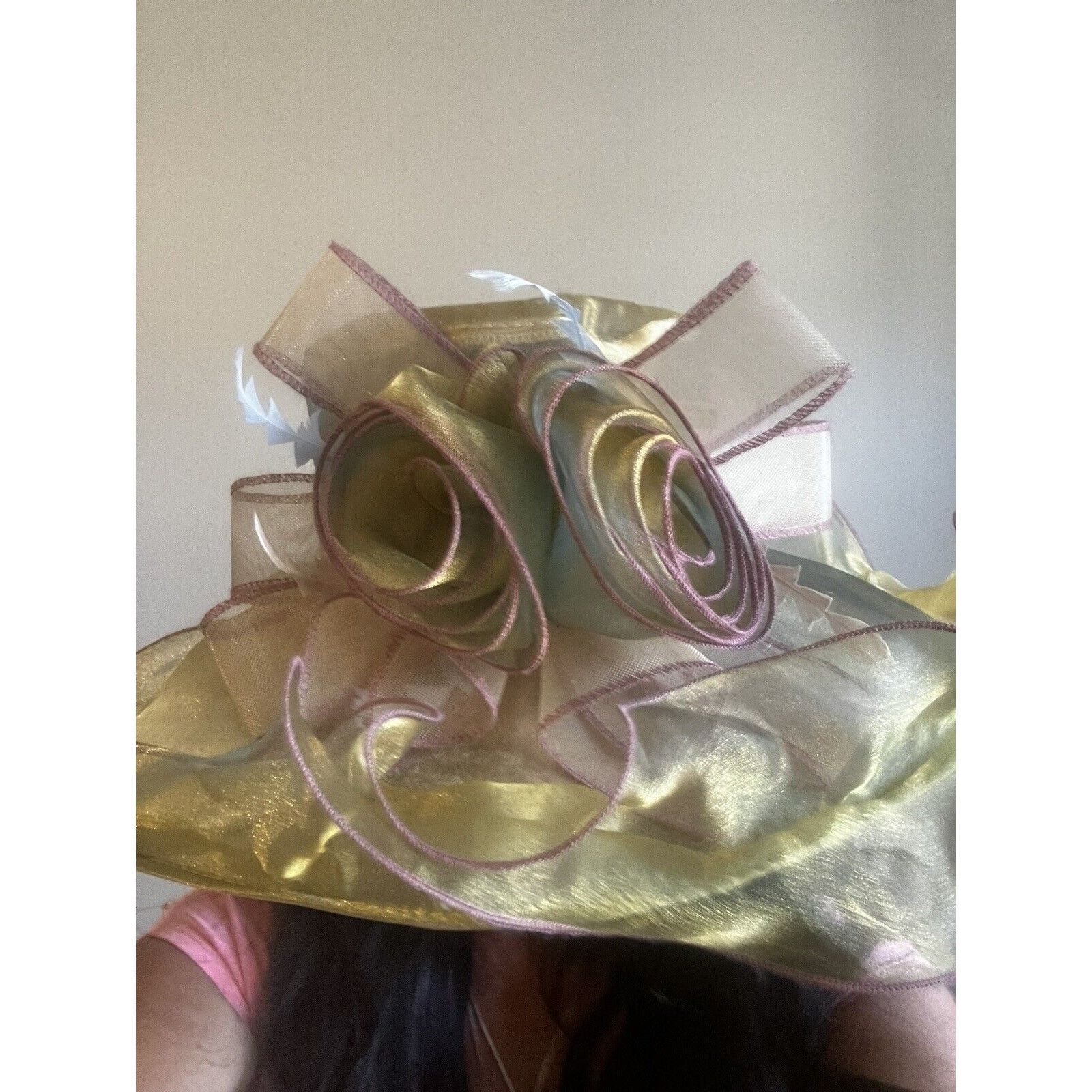 Other Beautiful Satin Kentucky Derby hat Gold Fancy Formal Flower Size ONE SIZE - 8 Thumbnail