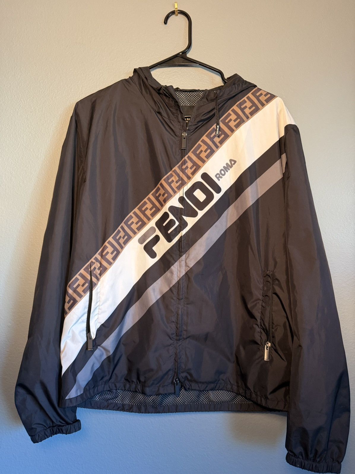 Fendi Fendi Roma Logo Tape Hooded Windbreaker – Made in Italy Size US M / EU 48-50 / 2 - 1 Thumbnail