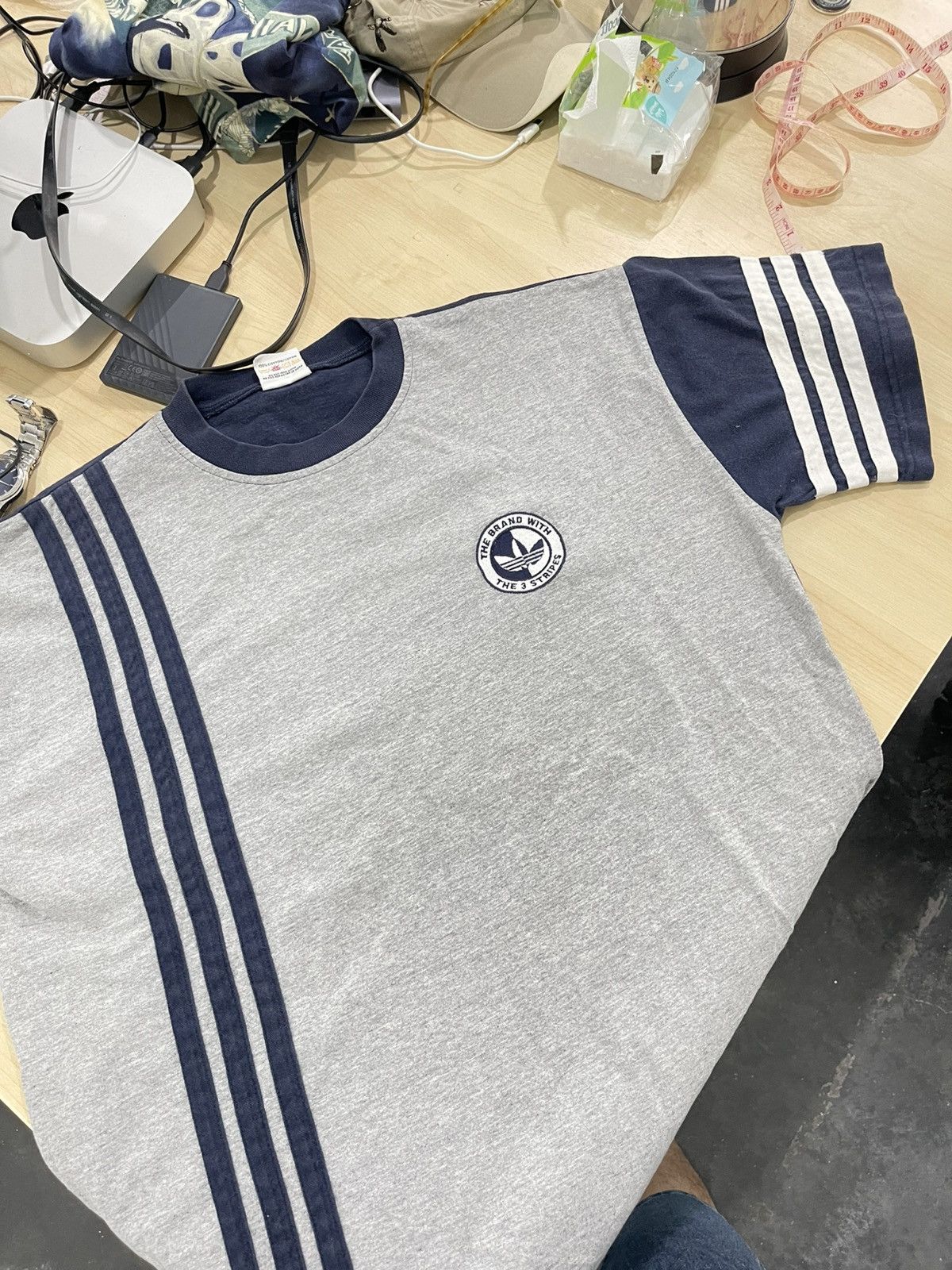 Adidas × Vintage Vintage 90s Adidas "The Brand with The 3 Stripes" Ringer Tee Size US L / EU 52-54 / 3 - 5 Thumbnail