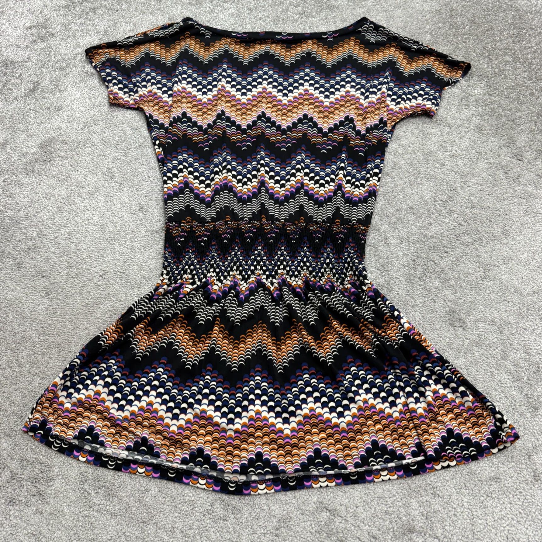 Vintage Veronica M Geometric Wave Print Smoked Mini Dress Womens M Dolman Streetwear? Size M / US 6-8 / IT 42-44 - 2 Thumbnail