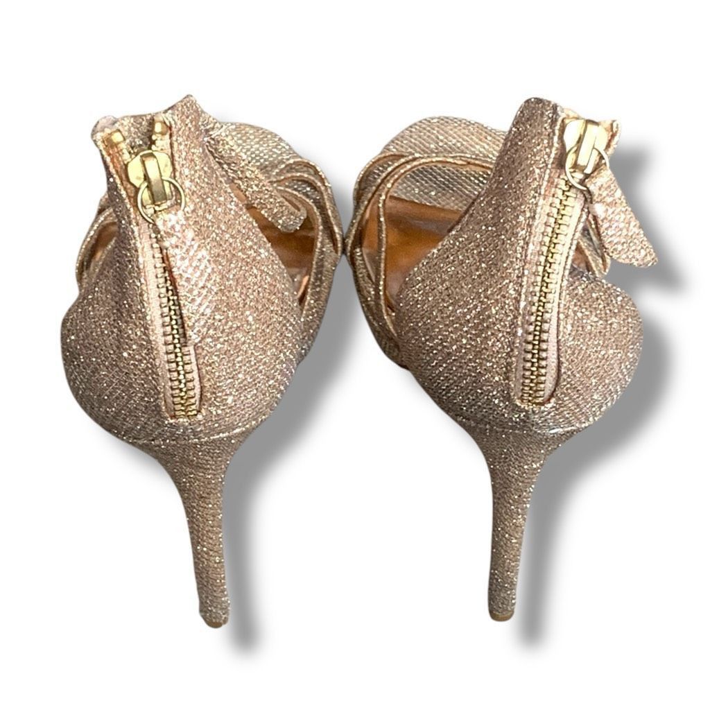 Badgley Mischka Badgley Mischka Gold Glitter Heels Size 9 Zip Back Strappy P Size US 9 / IT 39 - 6 Thumbnail