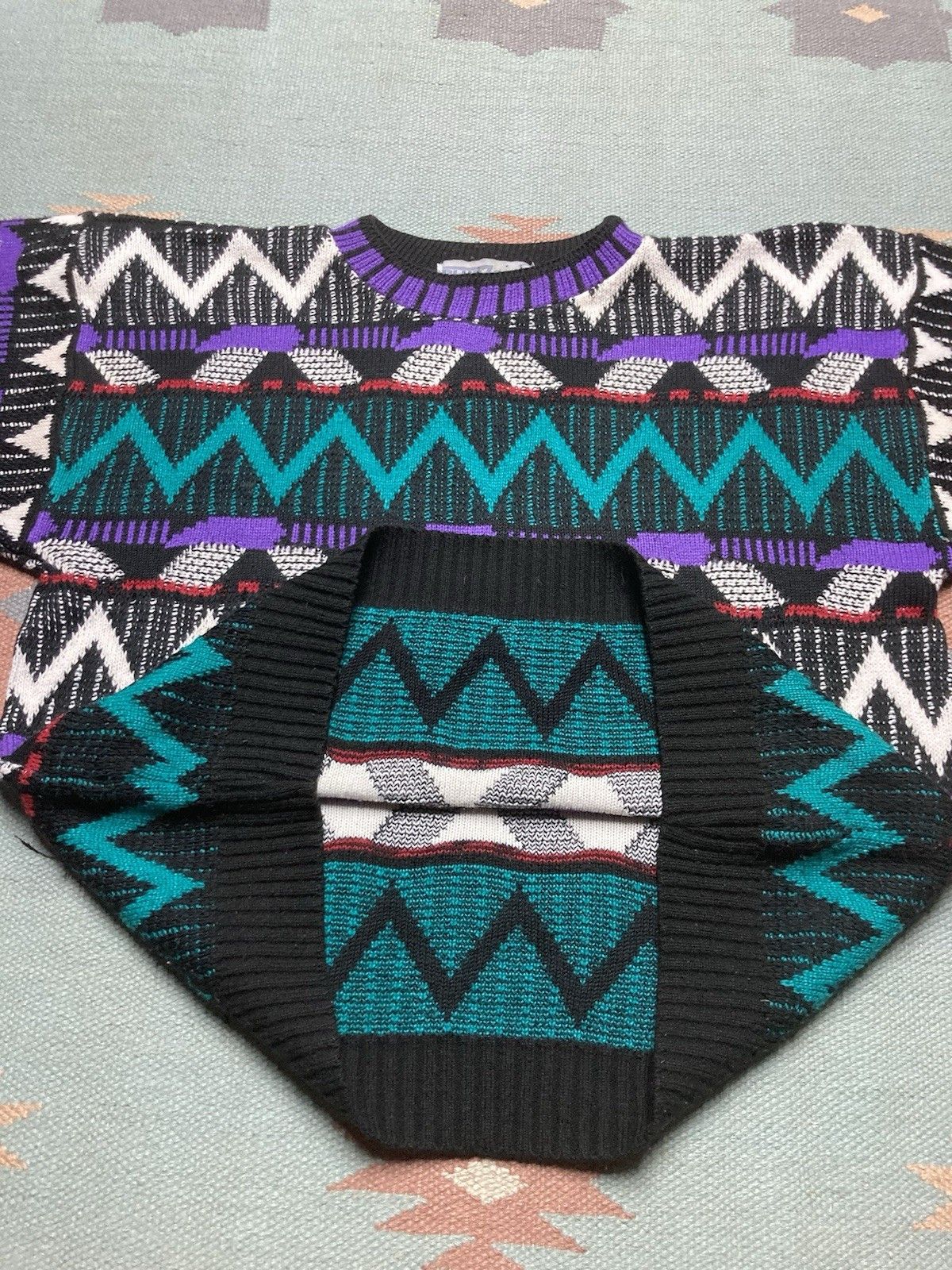 Vintage vtg 80s acrylic knit sweater abstract geometric soft boxy XL Size US XL / EU 56 / 4 - 4 Thumbnail