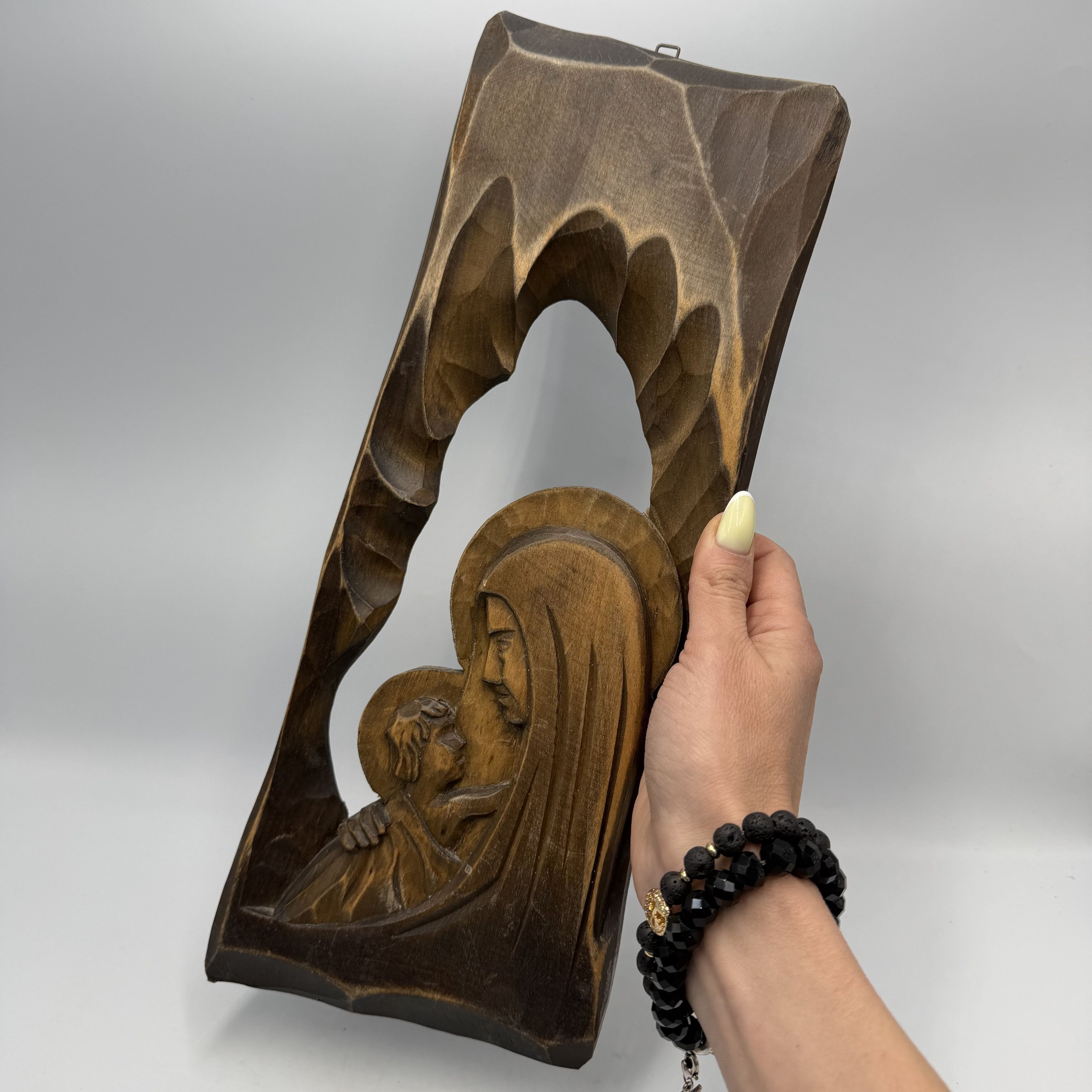 Vintage Vintage Hand Carved Madonna and Child Wall Panel Wooden Size ONE SIZE - 1 Thumbnail