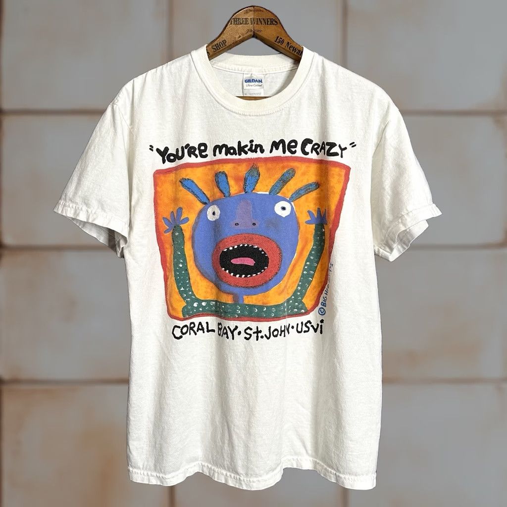 Gildan VINTAGE Big Head Designs Art T Shirt Med Coral Bay Graphic Print White Mens Size US M / EU 48-50 / 2 - 1 Thumbnail