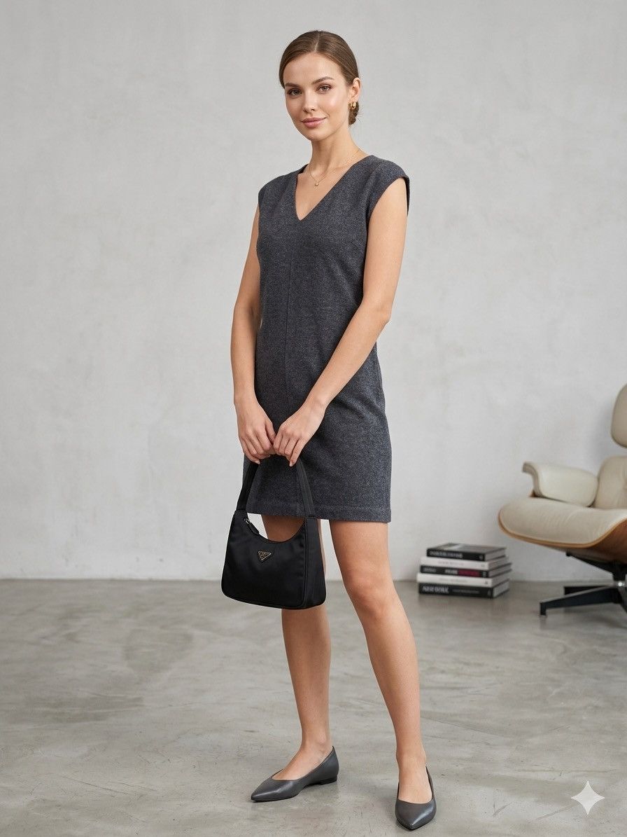 Prada PRADA Milano grey v-neck shift dress Size S / US 4 / IT 40 - 1 Thumbnail