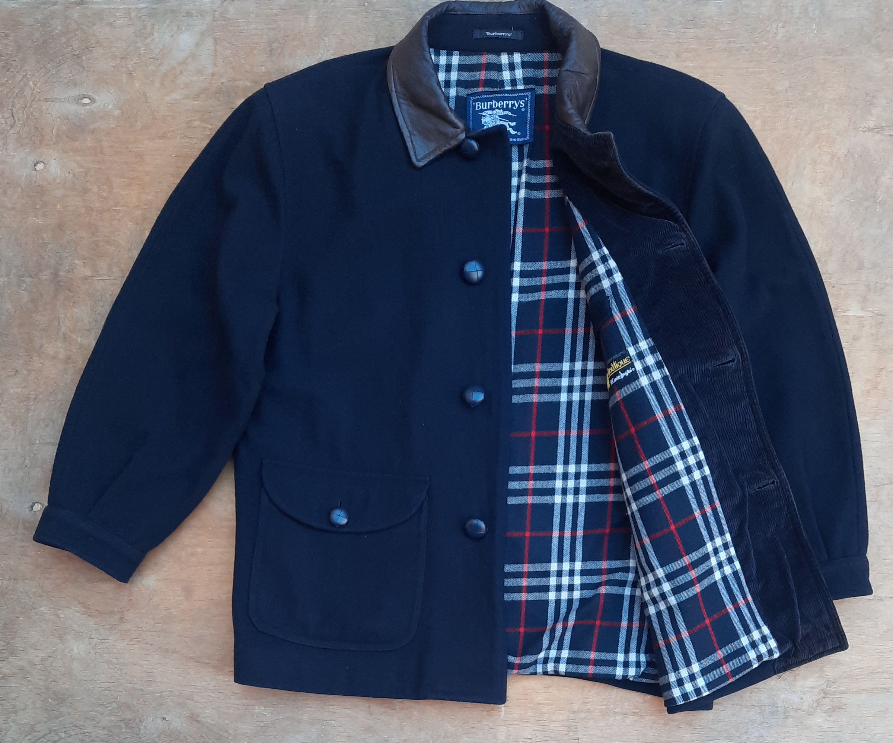 Burberry Burberrys 90s 80s Wool Coat Embroidered Logo Leather collar Size US L / EU 52-54 / 3 - 2 Thumbnail