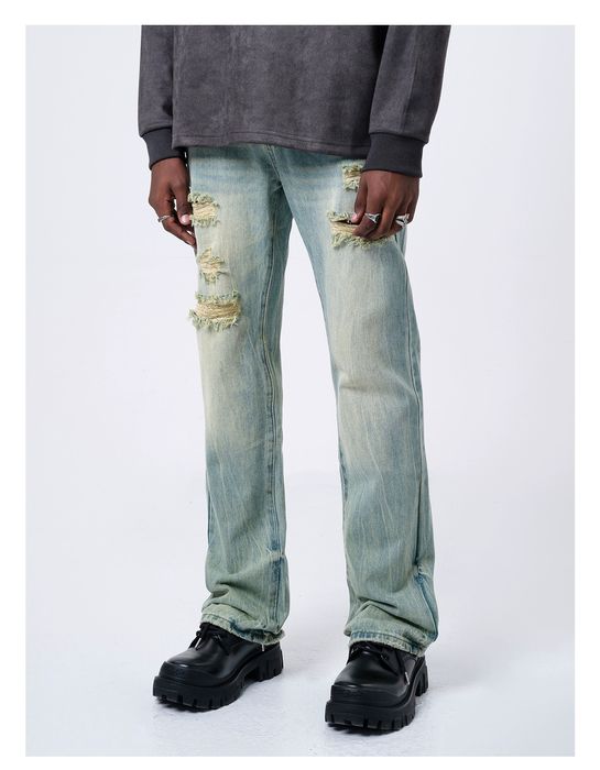 Vintage washed faded damaged gradient flared jeans | Grailed