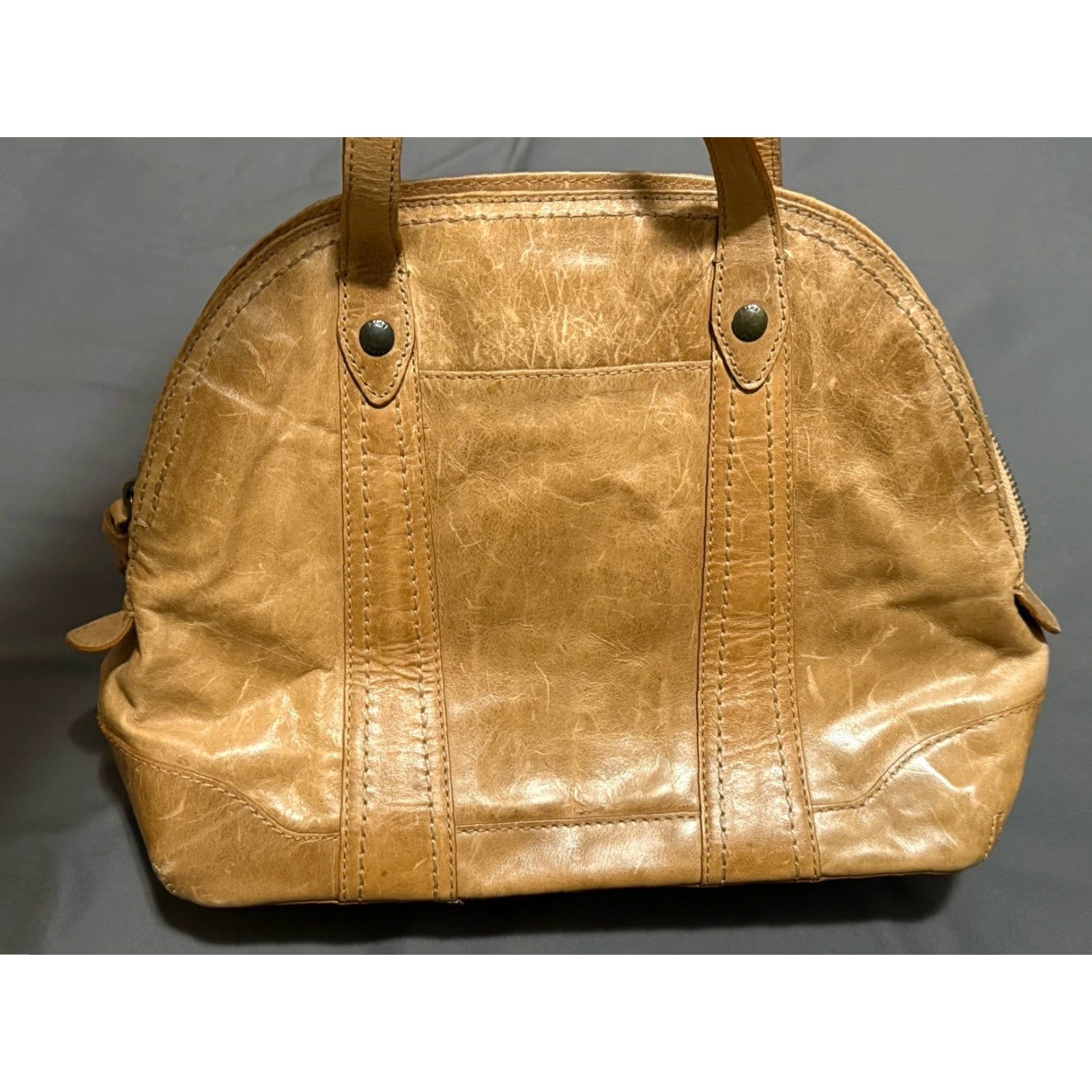 Frye Frye Melissa Zip Satchel Purse Light Brown Womens Bag Leather Domed Top Handle Zip Closure SATCHEL 90s style? Size ONE SIZE - 3 Thumbnail