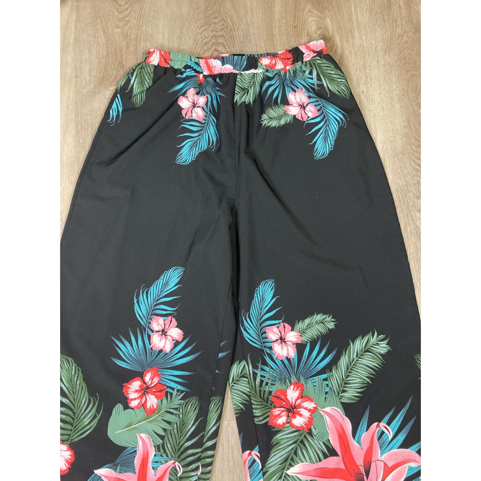 Other Emery Rose Women's Large Wide-Leg Pants Black Tropical Size 28" / US 6 / IT 42 - 7 Thumbnail