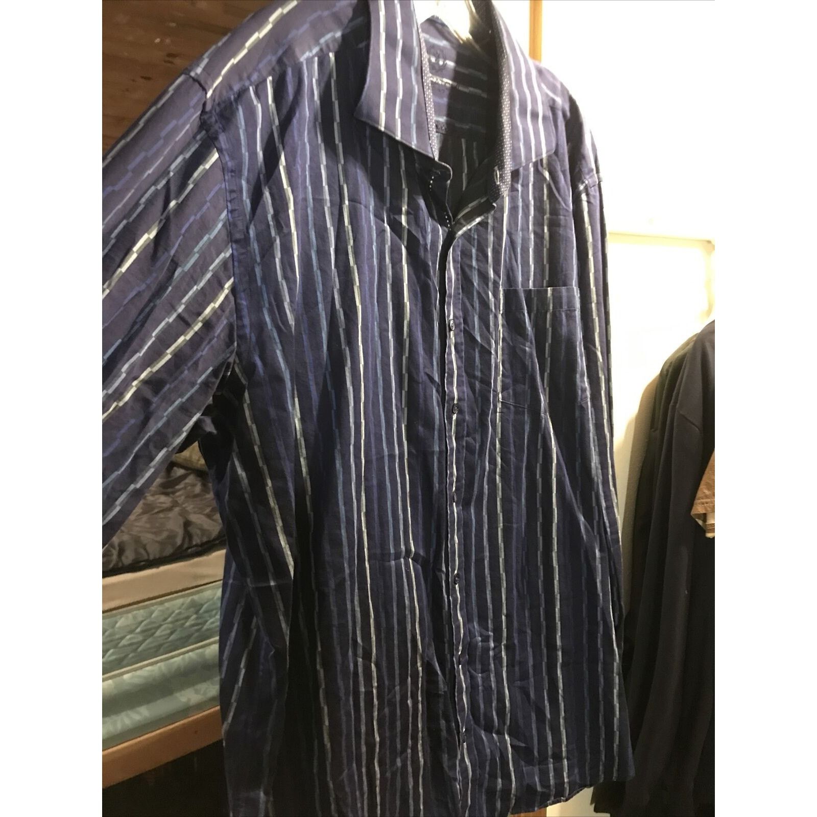 BUGATCHI Bugatchi Uomo Men’s XXL Blue Striped LS Button Cotton Shirt Size US XXL / EU 58 / 5 - 5 Thumbnail