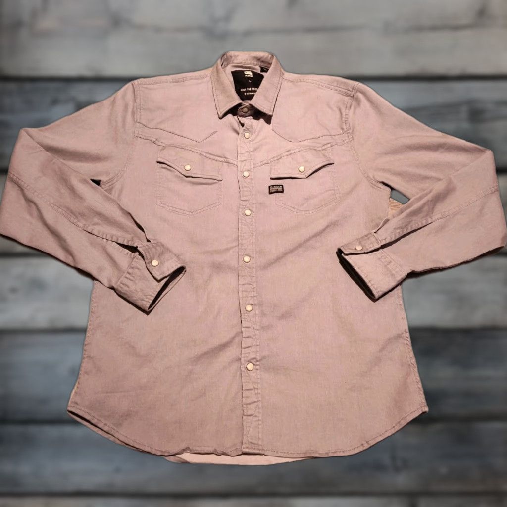 G-Star VINTAGE G-Star Raw Men's Western Shirt Long Sleeve Pearl Snap Button-Up Cotton Gray M/L Boys Size US M / EU 48-50 / 2 - 1 Thumbnail