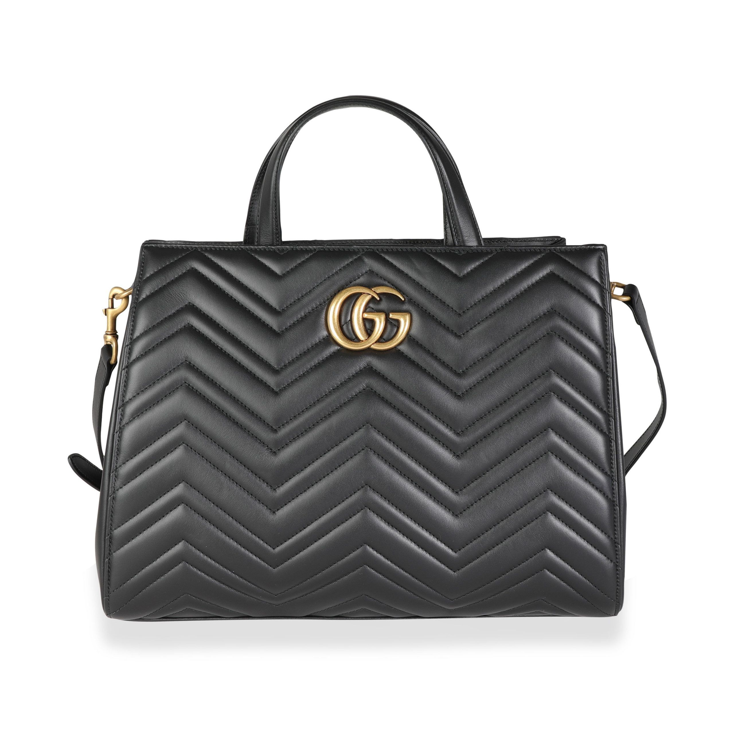 image of Gucci Black Matelassé Marmont Medium Top Handle Tote, Women's