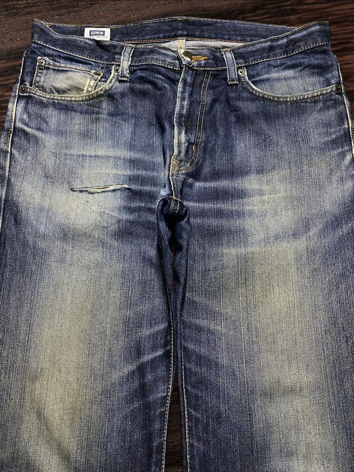 Edwin Vintage Japanese Brand Edwin 402 Fade DistressedLoose Jeans Size US 35 - 3 Thumbnail
