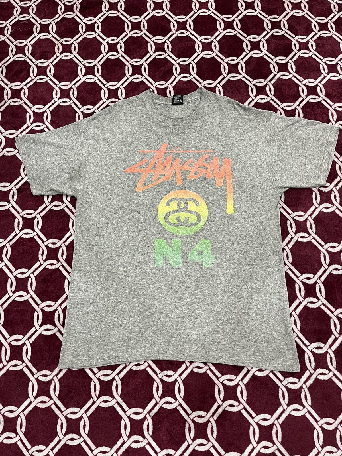 image of Y2K Stussy N4 Tshirt in Grey, Men's (Size Large)