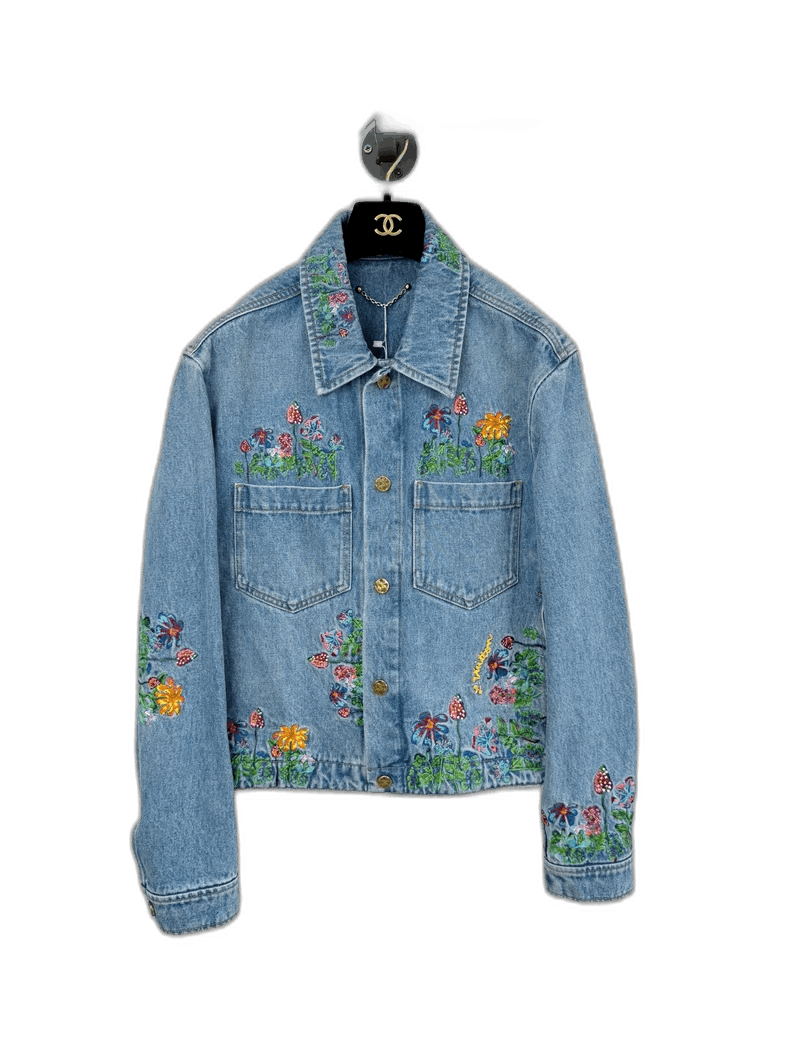 Louis Vuitton Louis Vuitton Denim Jacket with Floral Embroidery Size L / US 10 / IT 46 - 1 Thumbnail