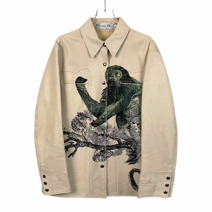 Dior christian dior beige monkey print leather jacket Size US M / EU 48-50 / 2 - 1 Thumbnail