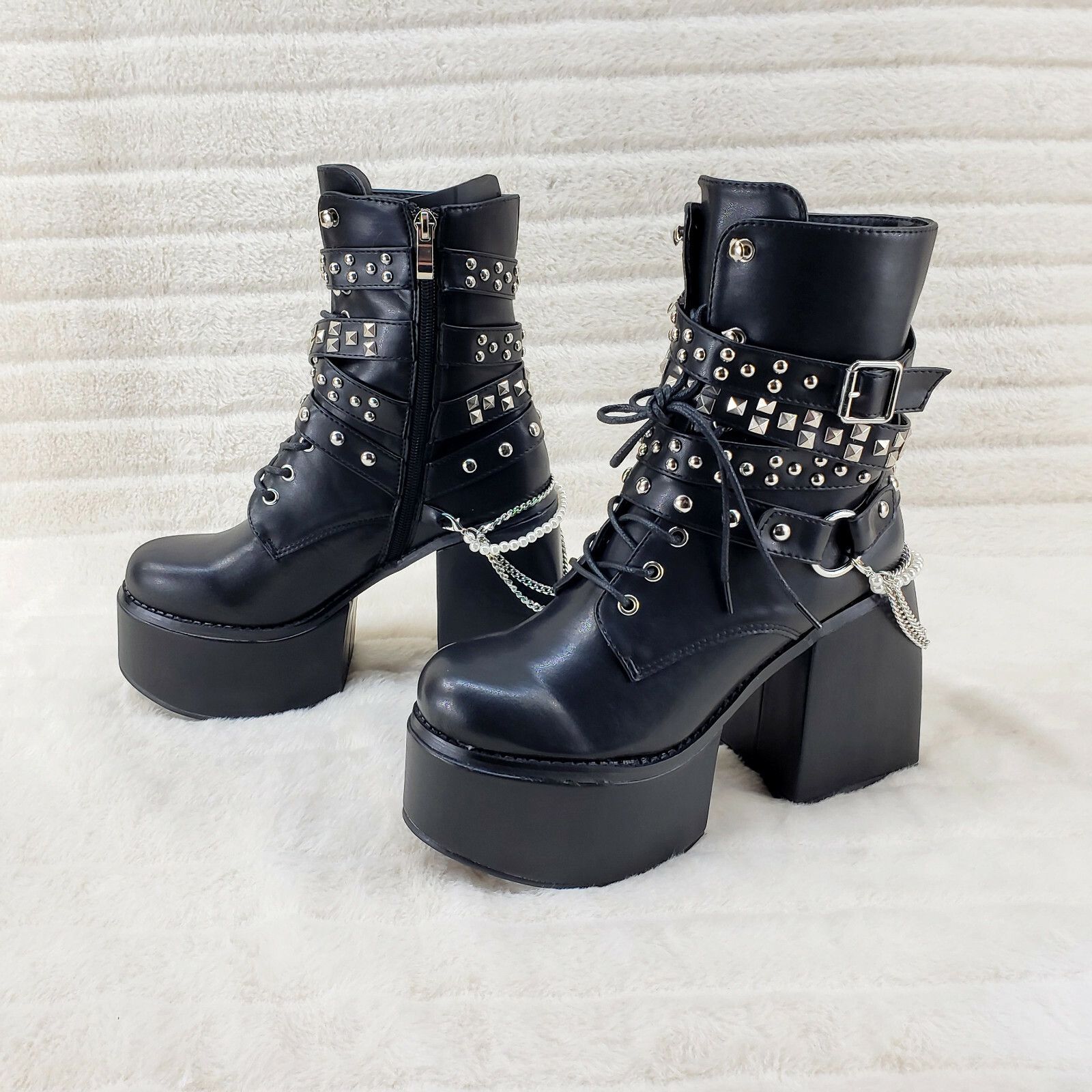 Ocho Black Ice Multipile Strap Platform Chunky Block Heel An
