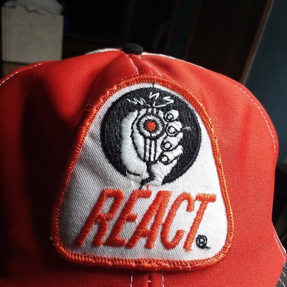 Other Vintage React CB Radio Patch Snap Trucker Hat Cap Size ONE SIZE - 2 Thumbnail