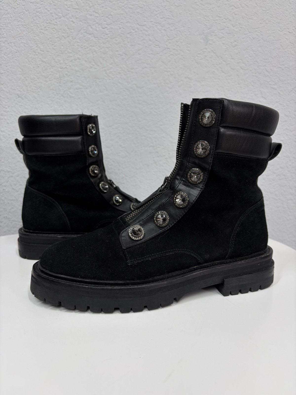 If Six Was Nine Balmain Rick Owens Style Crystal Zip Combat Boots Punk Goth Size US 7.5 / EU 40-41 - 9 Thumbnail