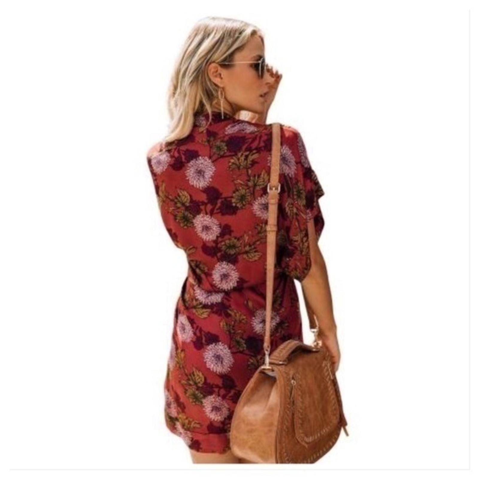Designer Kimono Flora Boho Dress With Tie Sleeves Mini Hem NWT Size M / US 6-8 / IT 42-44 - 4 Thumbnail