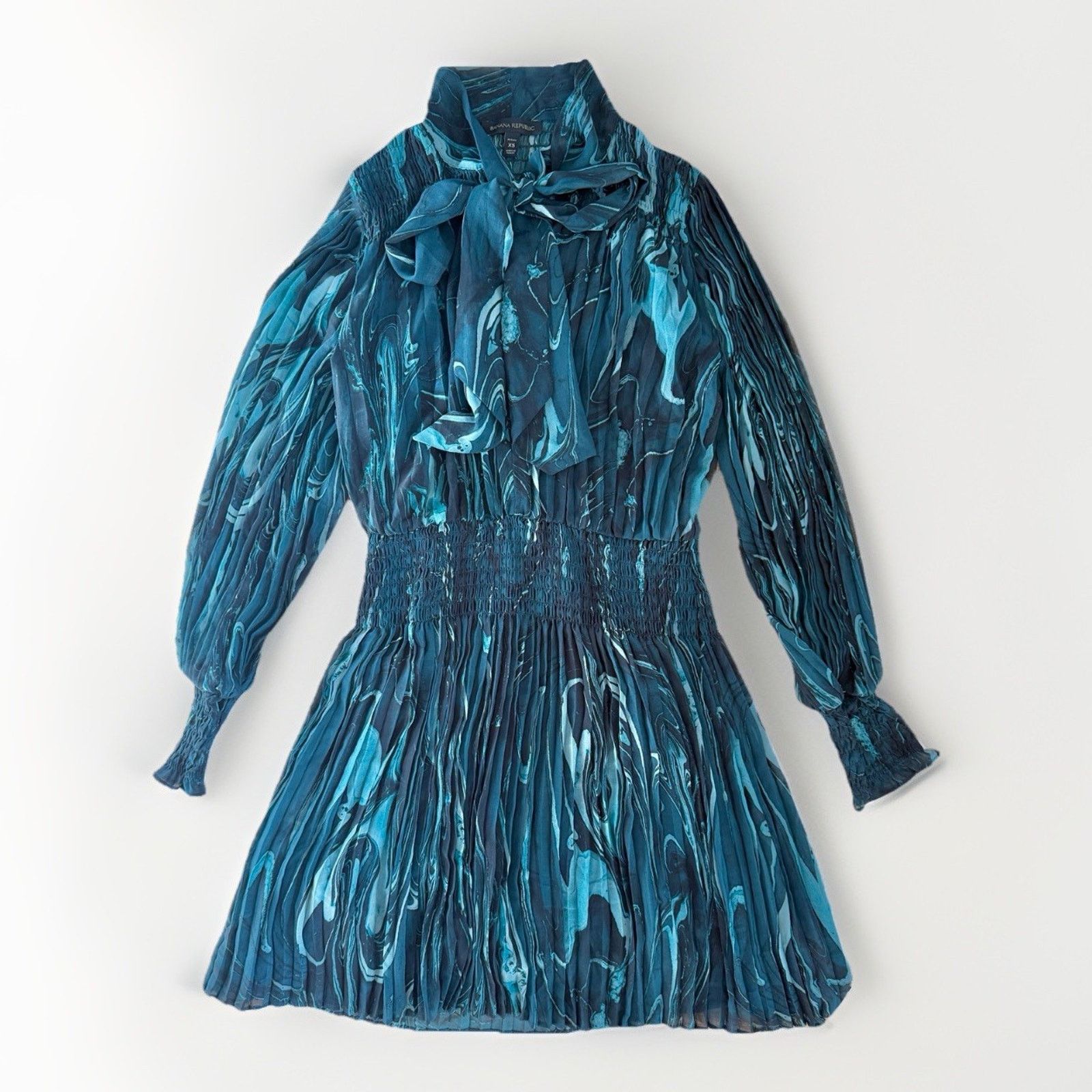 Banana Republic Banana Republic Teal Marble Tie Scarf Neck Dress XS Women's Size XS / US 0-2 / IT 36-38 - 1 Thumbnail