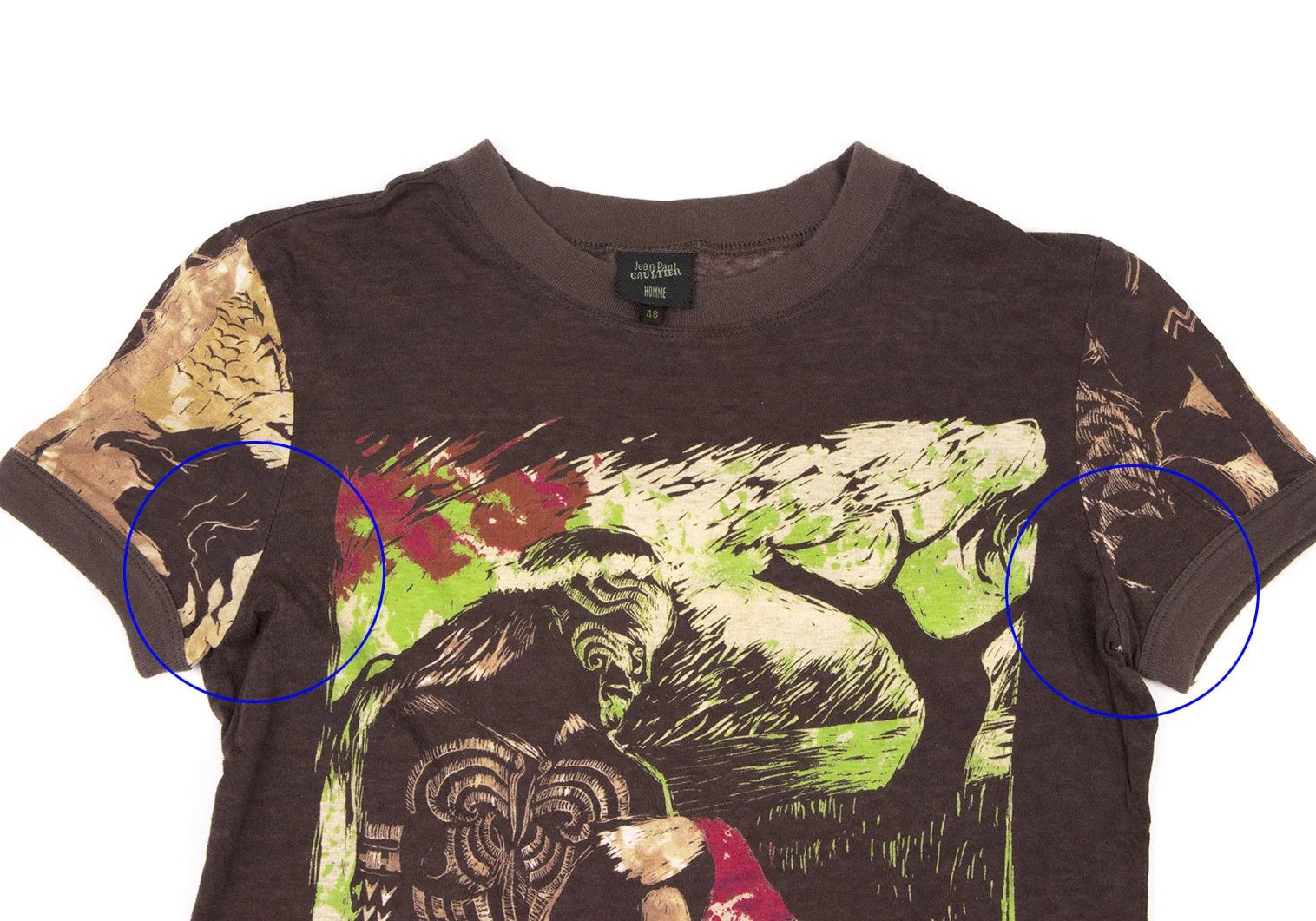 Jean Paul Gaultier Native Print Contrast T-Shirt in Brown Green Pink Size US M / EU 48-50 / 2 - 2 Thumbnail