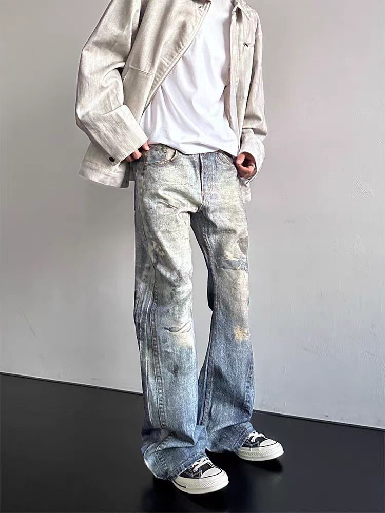 Designer × Jean × Vintage Street Hip Hop Splattered Ink Vintage Micro Flare Jeans Size US 34 / EU 50 - 1 Thumbnail