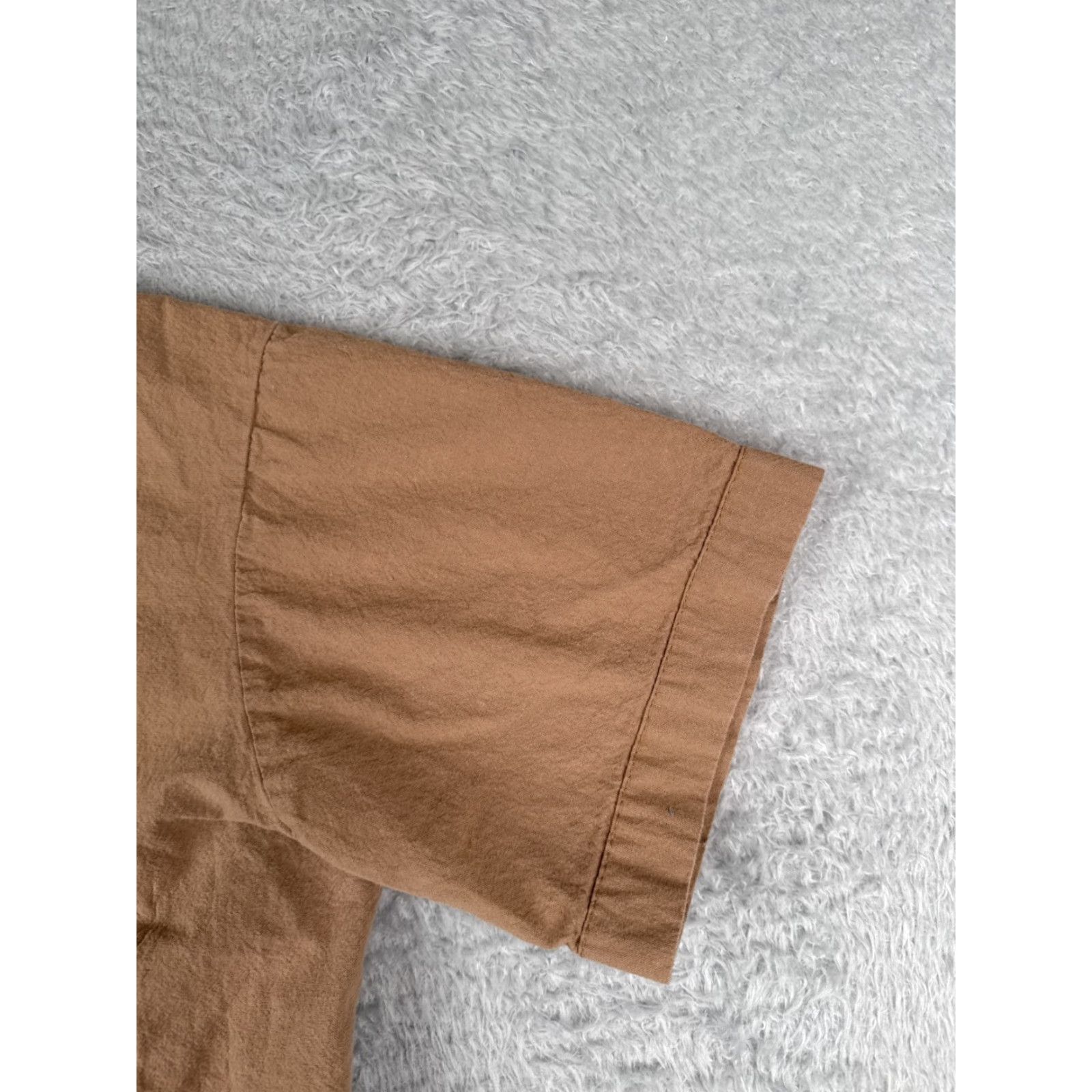 Vintage Shirt Men Medium Brown Button Up Maderin Collar Short Sleeve Island Living Beach Size US M / EU 48-50 / 2 - 2 Thumbnail