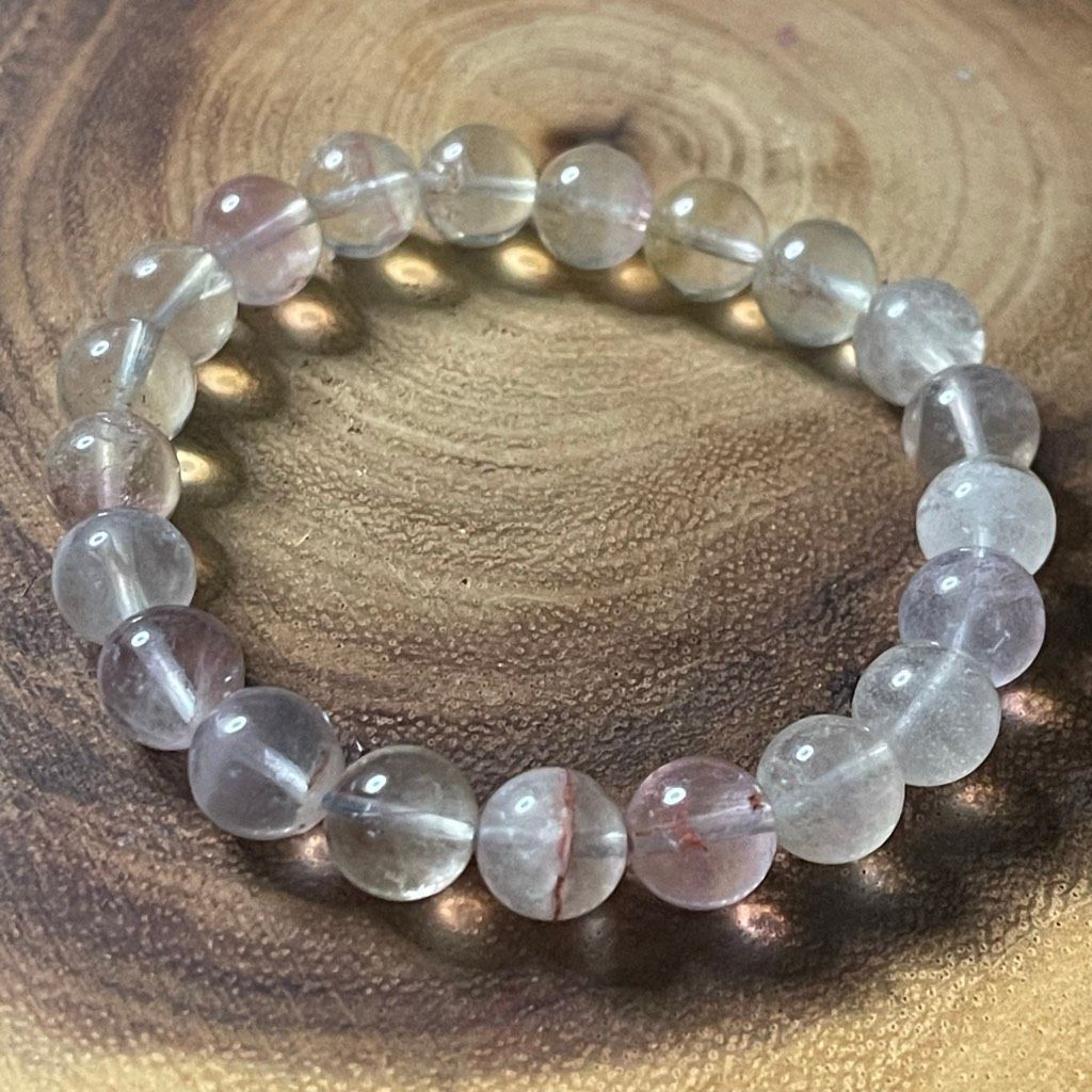 Other Candy Fluorite bracelet striped layers light rainbow colors stretch 9mm 7.5” natural crystal Size ONE SIZE - 5 Thumbnail