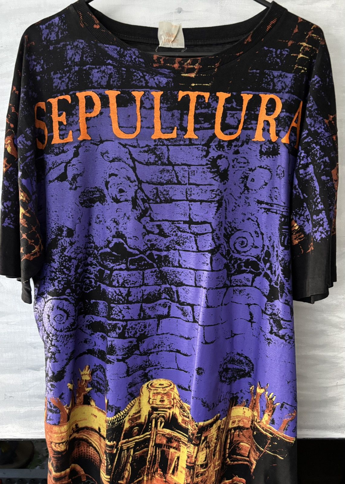 Band Tees Sepultura Chaos AD 90s All Over Print Vintage Tee XL Size US XL / EU 56 / 4 - 1 Thumbnail