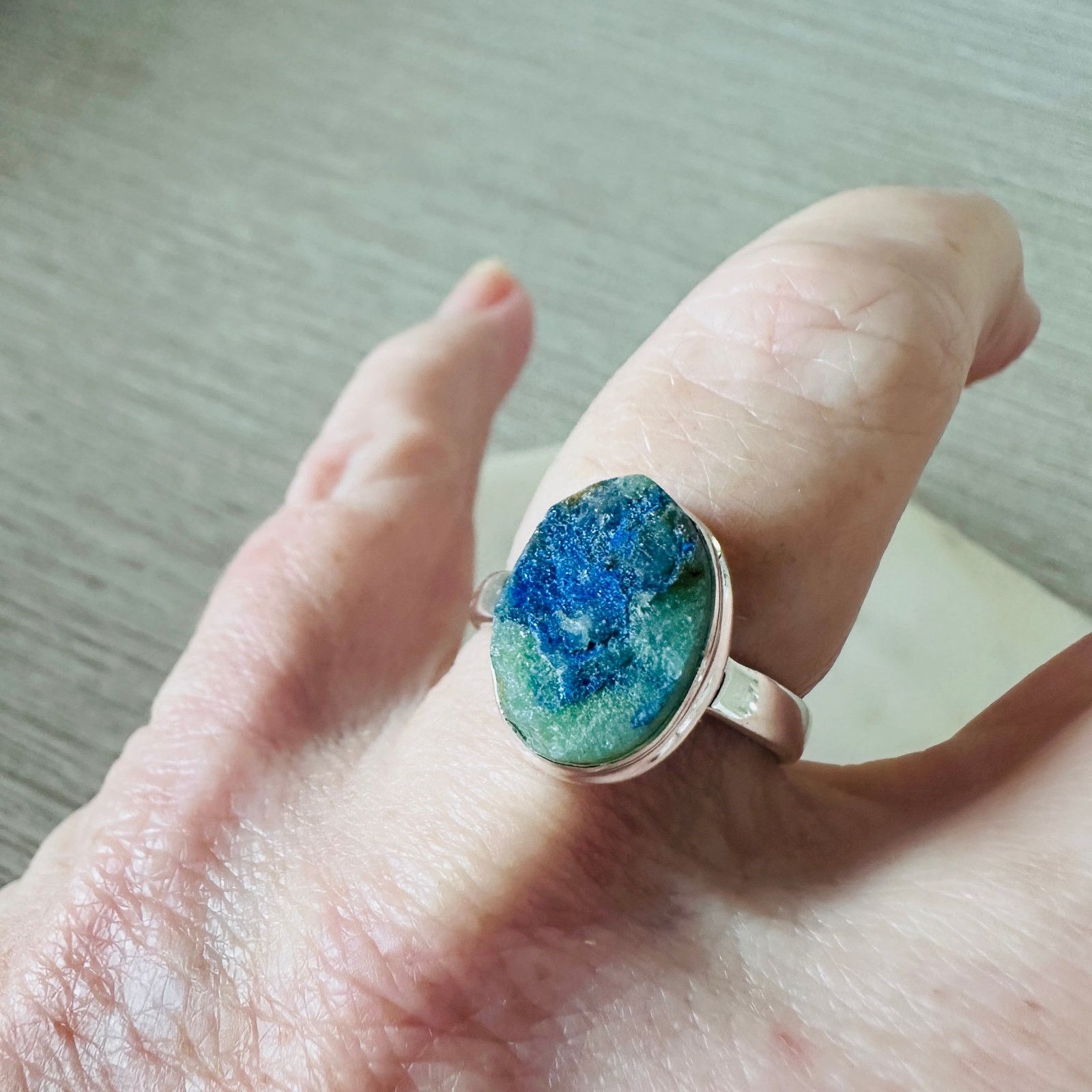 The Unbranded Brand Azurite Rough 925 Sterling Silver Ring Size 7.5 Size ONE SIZE - 7 Thumbnail