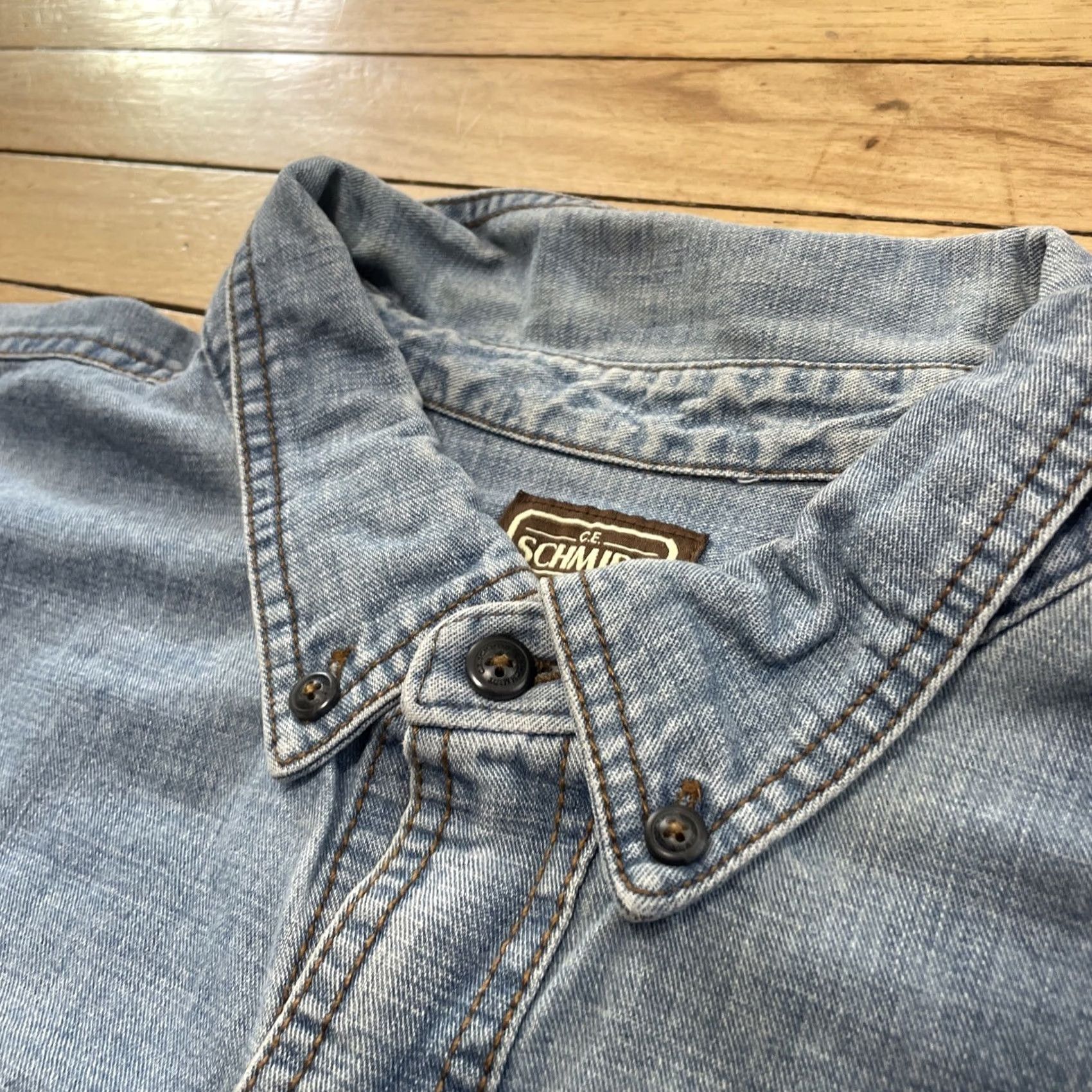 Denime VINTAGE Schmidt Workwear Shirt Denim Shirt Men 3XL Cotton Blue Jean Long Sleeve 3X Mens Size US XXL / EU 58 / 5 - 4 Thumbnail