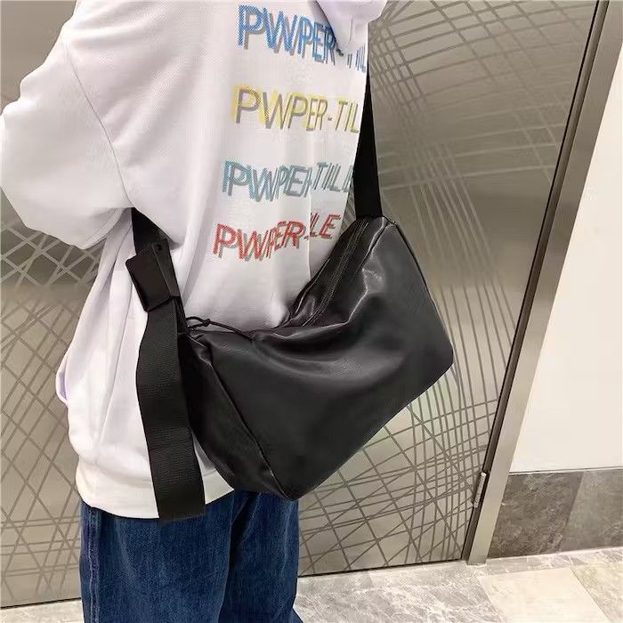 image of Fashion Y2K Pu Leather Shoulder Bag in Black, Men's