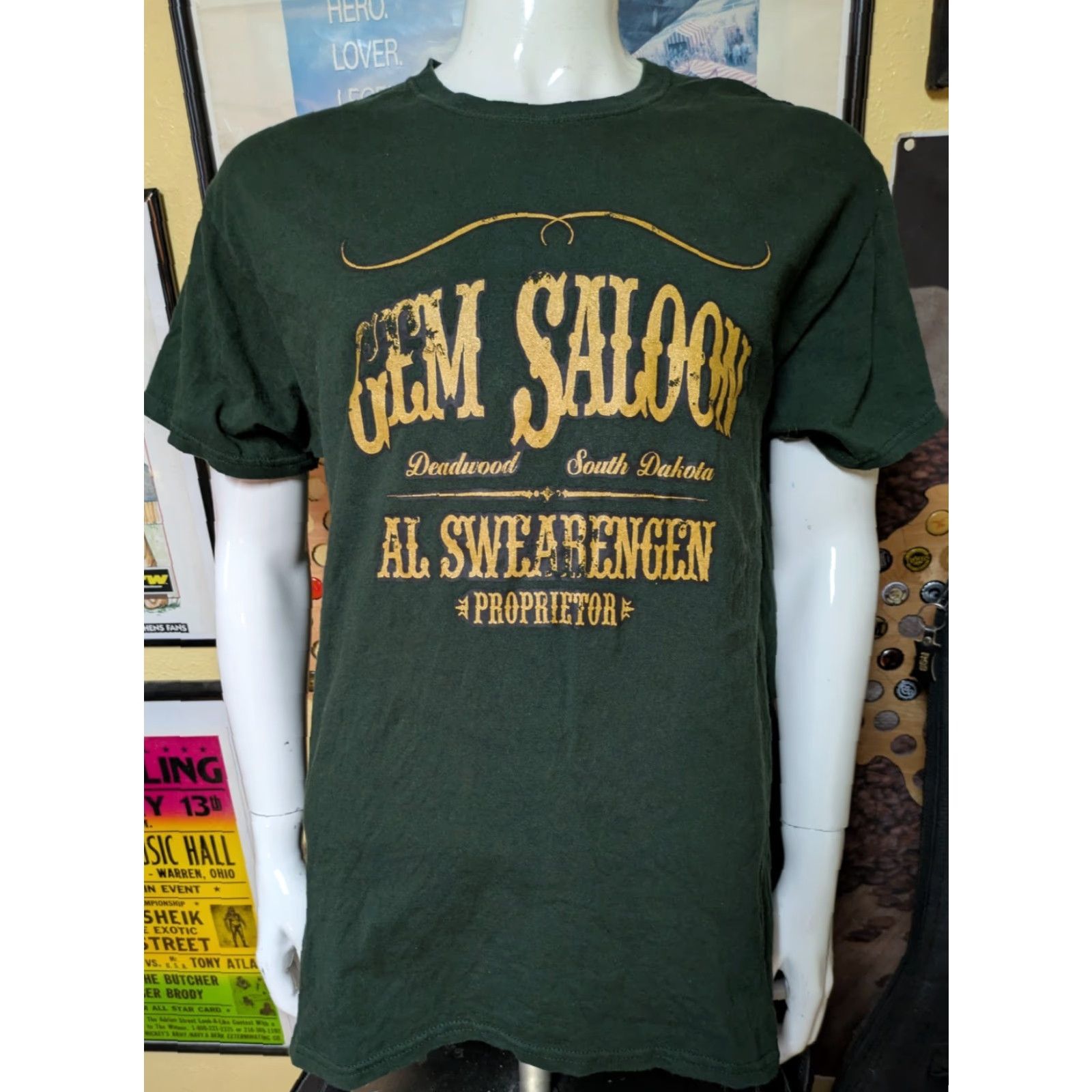 Gildan Retro Gem Saloon Deadwood SD T Shirt Large Al Swearengen Men Green Cotton Logo T-Shirt Size US L / EU 52-54 / 3 - 2 Thumbnail