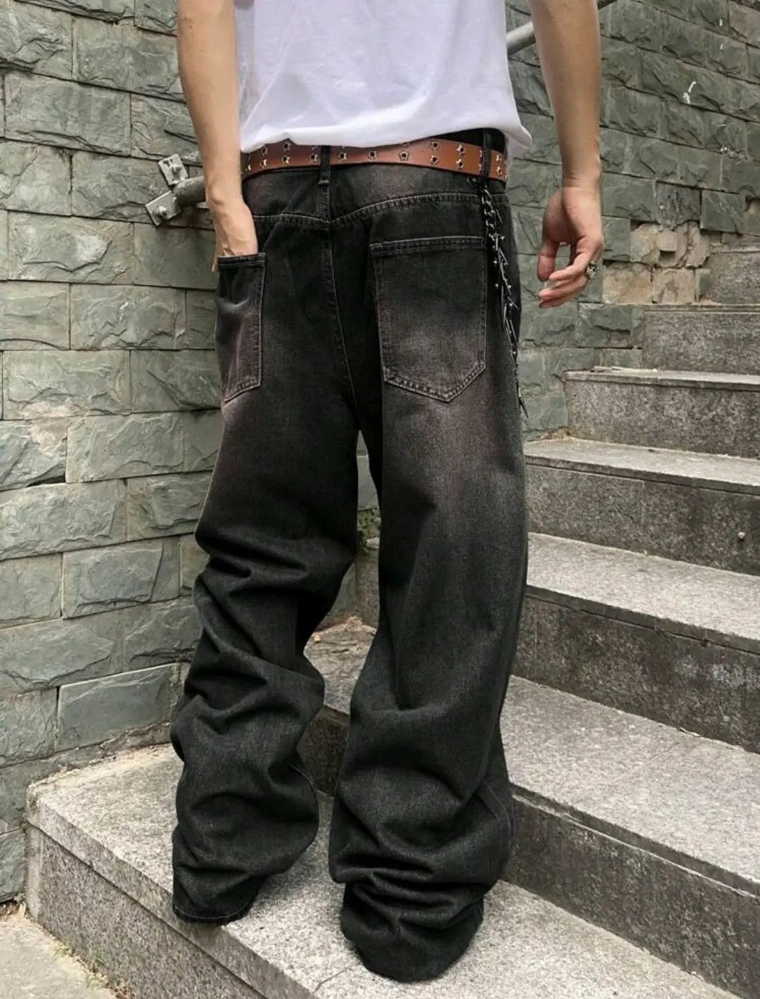 Japanese Brand × Leather Men Hip Hop Baggy Jeans Size US 29 - 2 Thumbnail