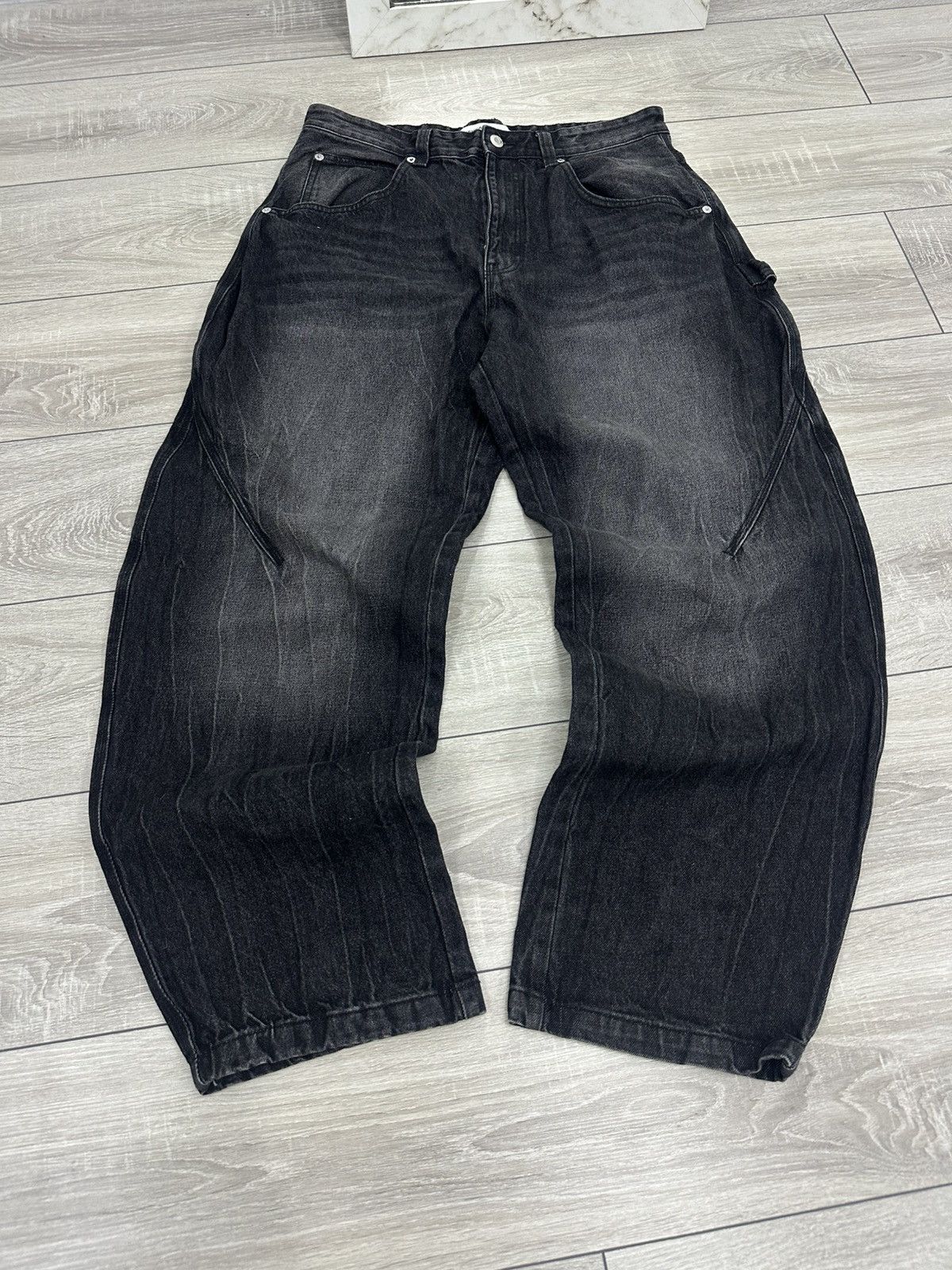 Japanese Brand Baggy Black Washed Y2K Opium Wide Jeans Jnco Style Size US 34 / EU 50 - 3 Thumbnail