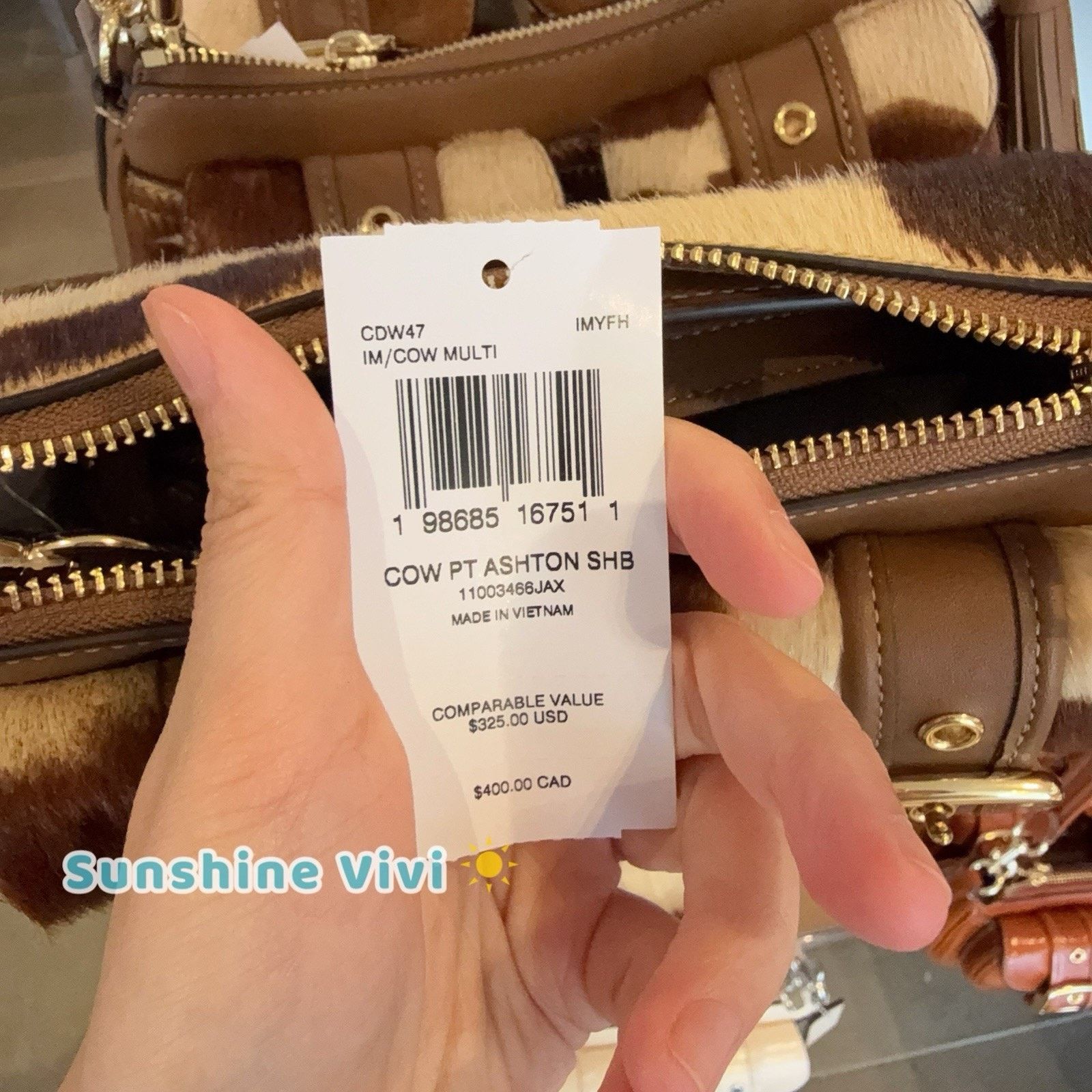 Coach NWT COACH Ashton Shoulder Bag In Haircalf Cow CDW47 Gold Cow Size ONE SIZE - 8 Thumbnail