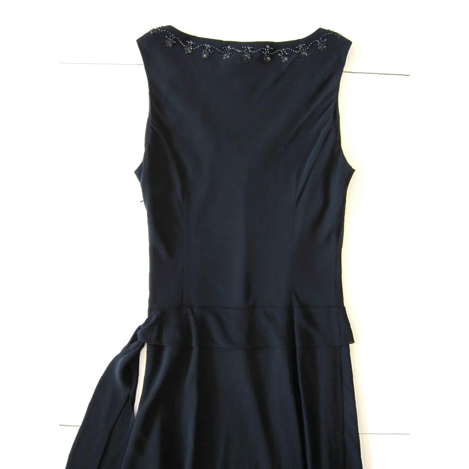 Liz Claiborne VINTAGE Liz Claiborne Black Satin Beaded Sleeveless Sheath Tank Party Cocktail Dress 6 Size M / US 6-8 / IT 42-44 - 7 Thumbnail