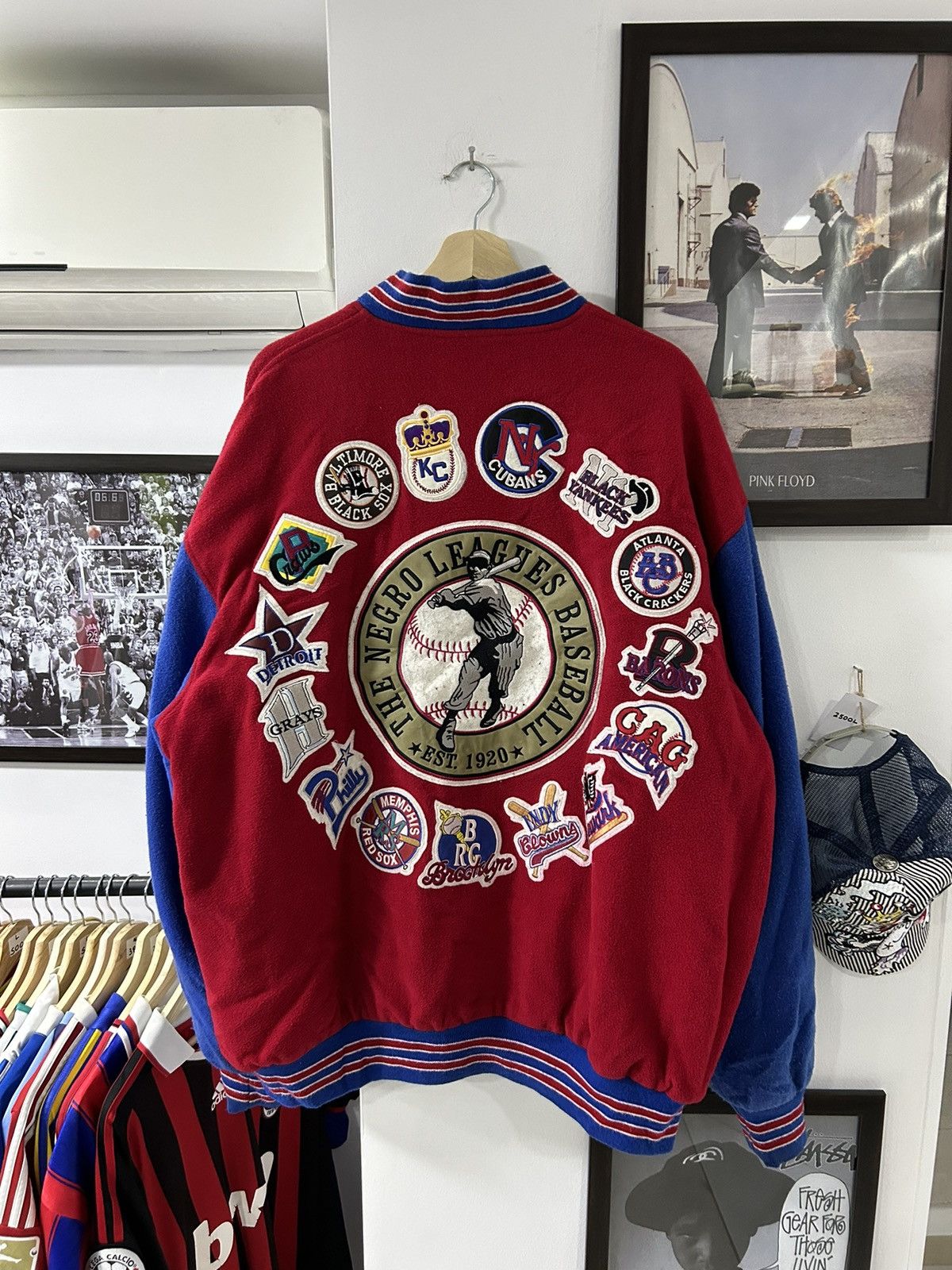 image of Authentic Negro Leagues x Mlb Vintage Negro League Baseball Varsity Jacket in Blue Red (Size XL)