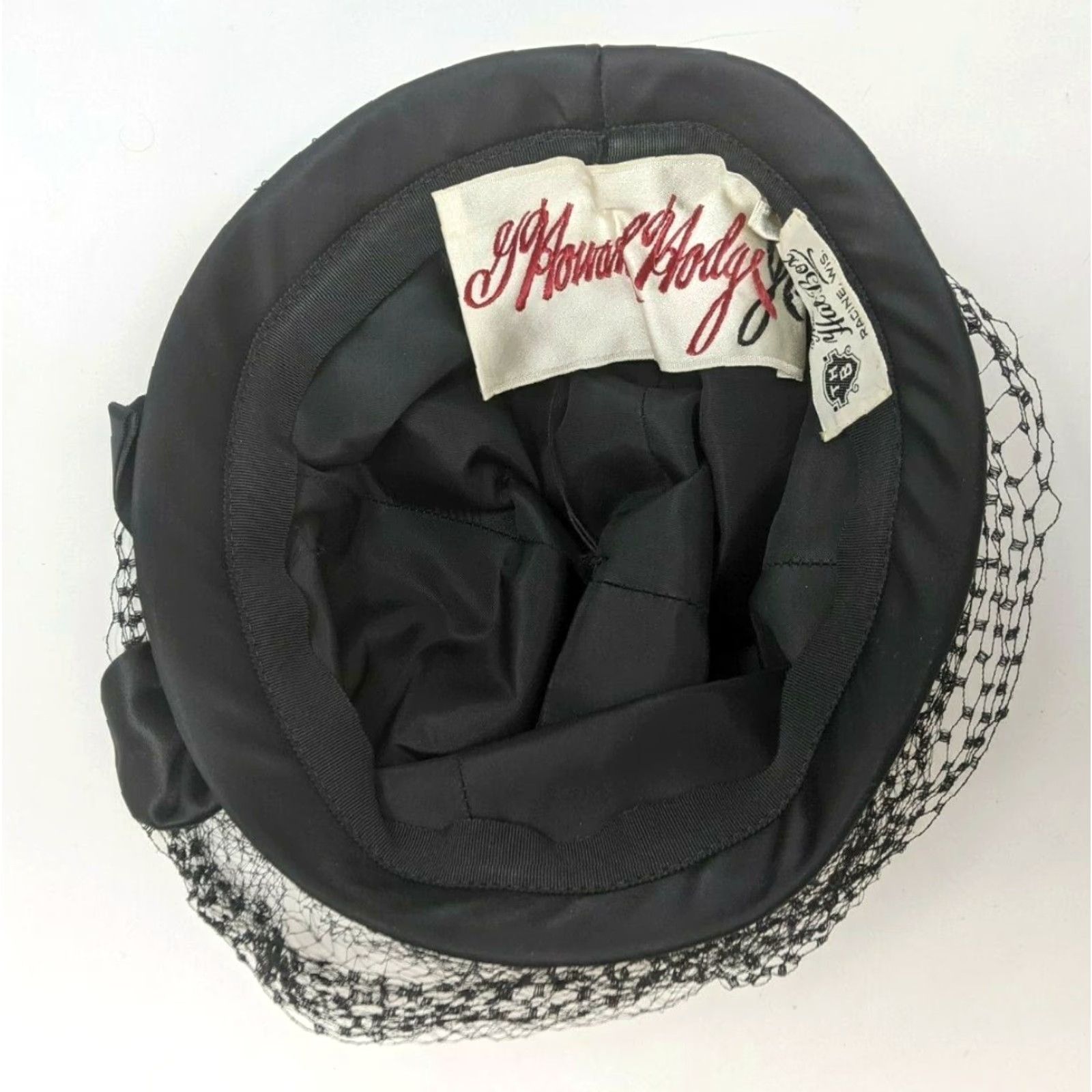 Vintage VTG G Howard Hodge Black Velvet Satin Veil Rhinestone Bow Women Cloche Hat Size ONE SIZE - 6 Thumbnail