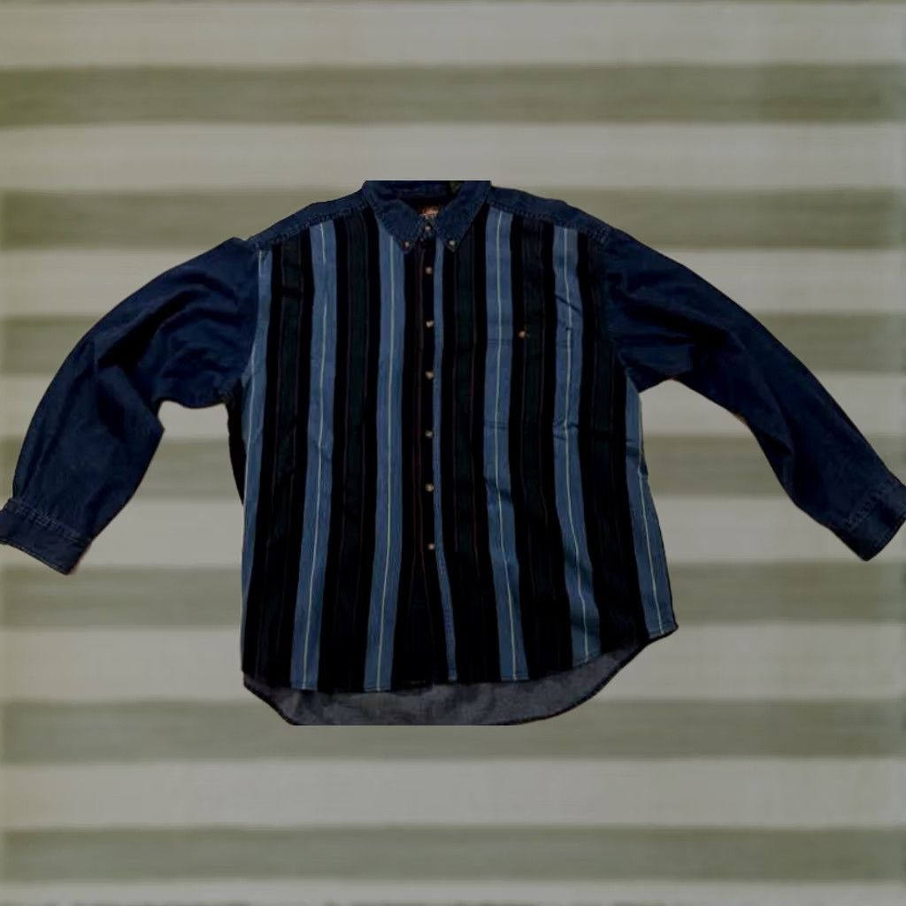 X-LARGE Greatland Striped 2 Tone Blue Jean Button Shirt Adult XL Multicolor Mens Size US XL / EU 56 / 4 - 1 Thumbnail
