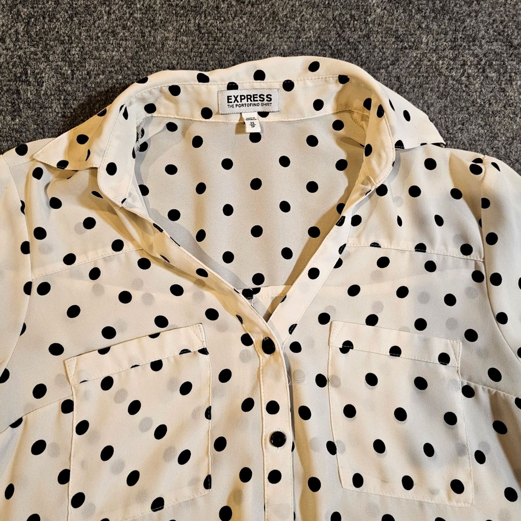 Express Express Blouse Women XS Pink Polka Dot Portofino Sheer Button Long Sleeve Career Size XS / US 0-2 / IT 36-38 - 2 Thumbnail